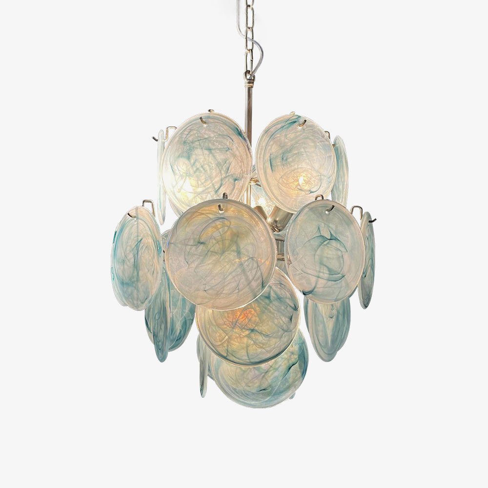 Aurora Chandelier Blue Murano Glass Disc Vintage - Blowlighting
