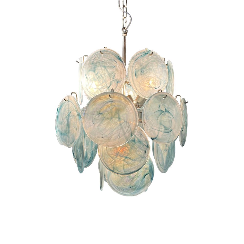 Aurora Chandelier Blue Murano Glass Disc Vintage - Blowlighting