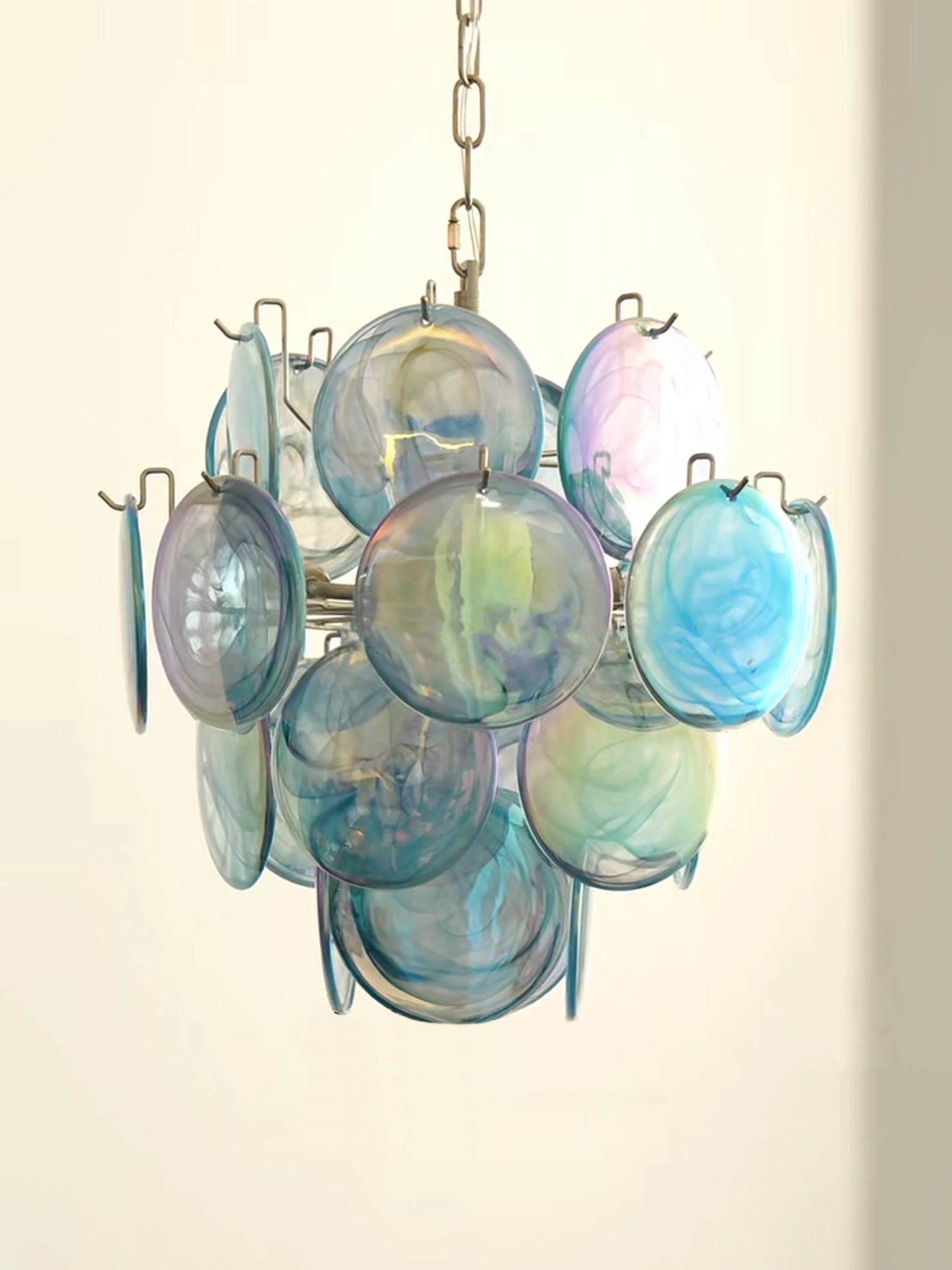 Aurora Chandelier Blue Murano Glass Disc Vintage - Blowlighting
