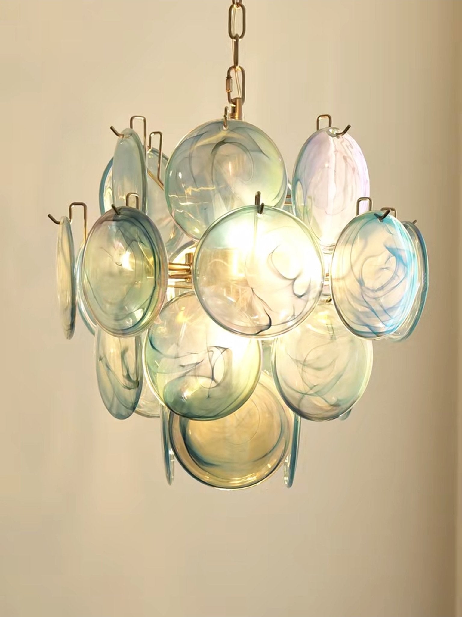 Aurora Chandelier Blue Murano Glass Disc Vintage - Blowlighting