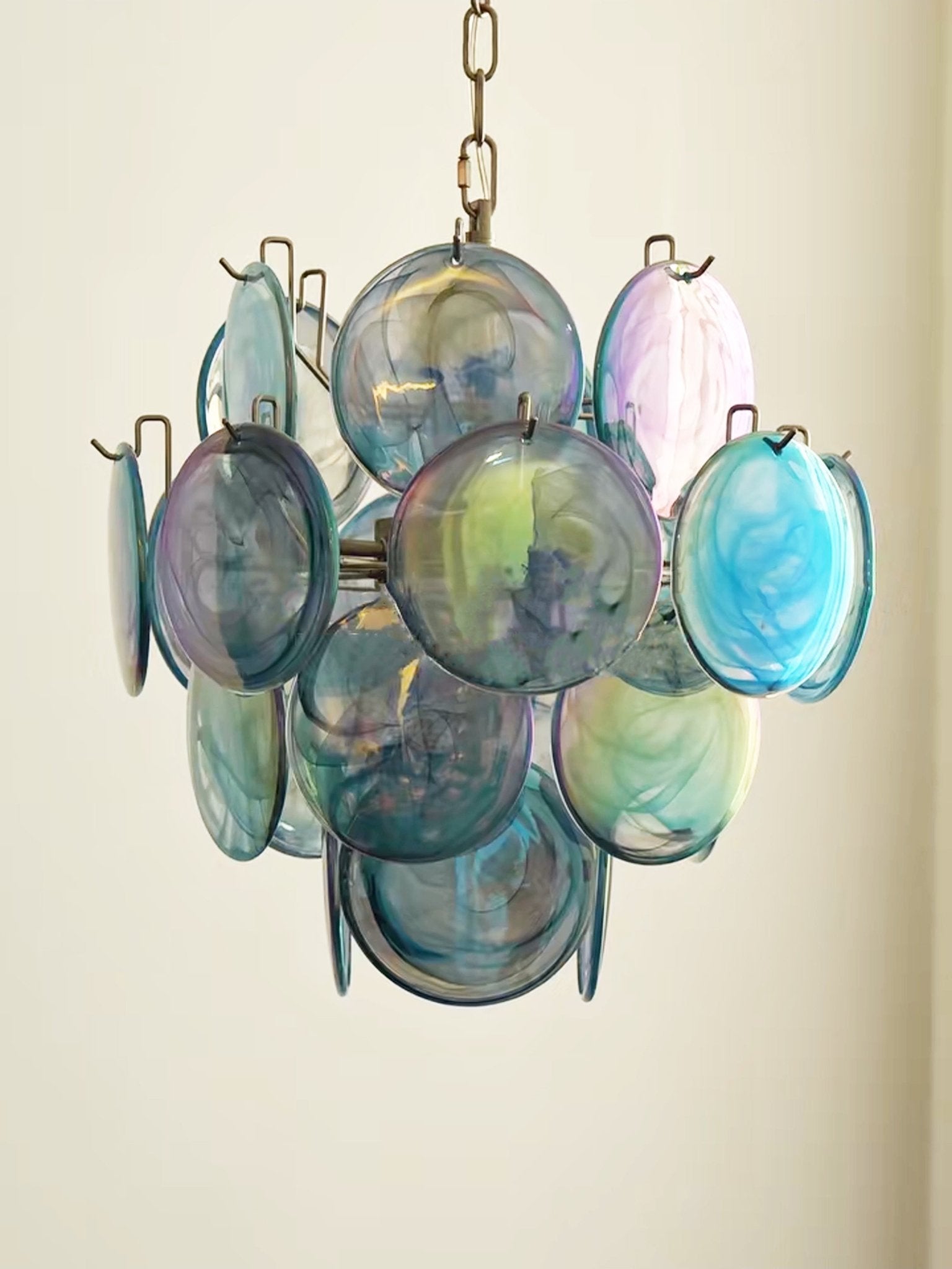 Aurora Chandelier Blue Murano Glass Disc Vintage - Blowlighting