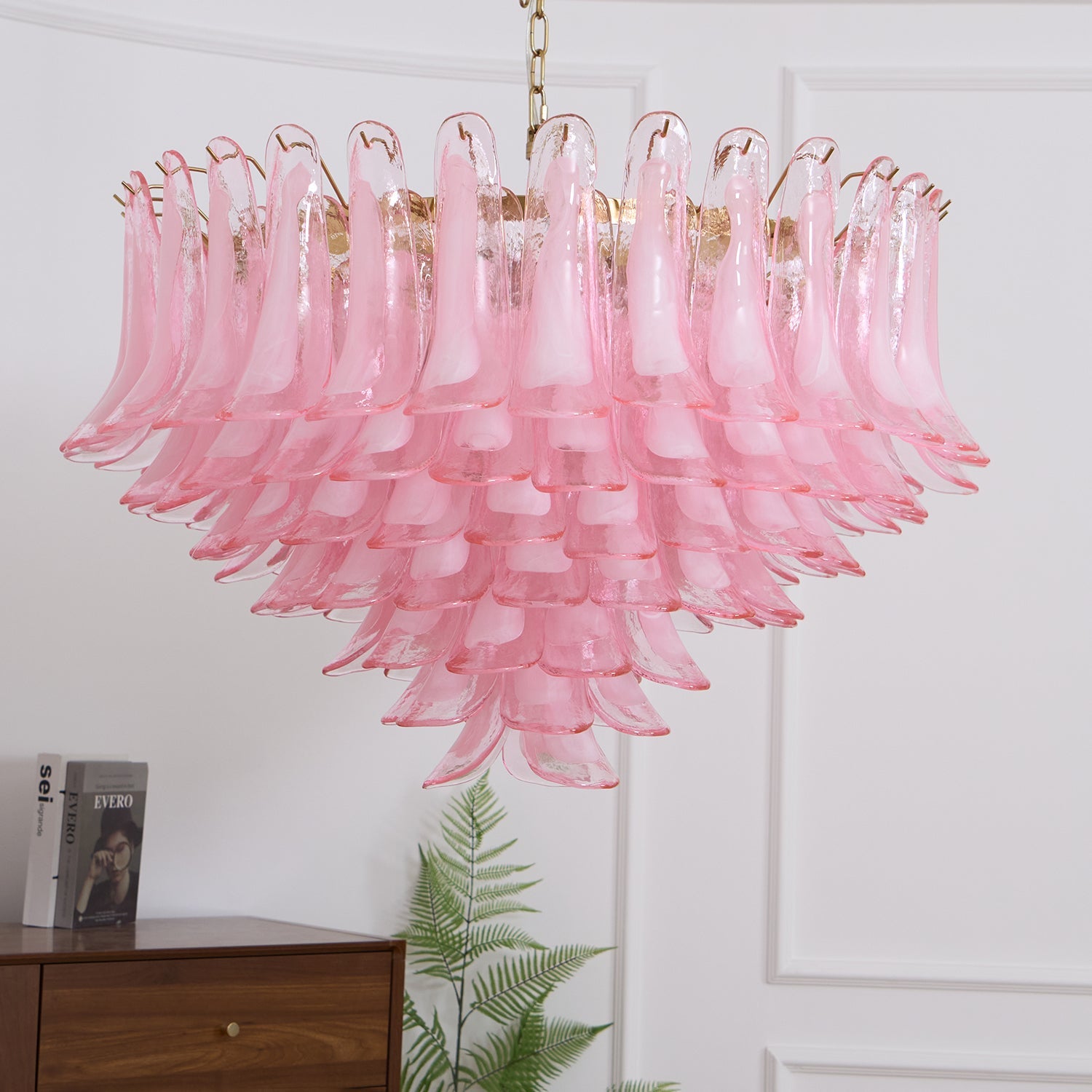 Aurora Chandelier Blush Pink Murano Glass Petals Elegant - Blowlighting