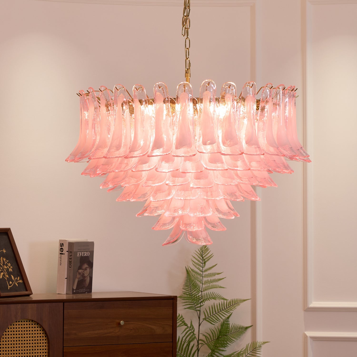 Aurora Chandelier Blush Pink Murano Glass Petals Elegant - Blowlighting