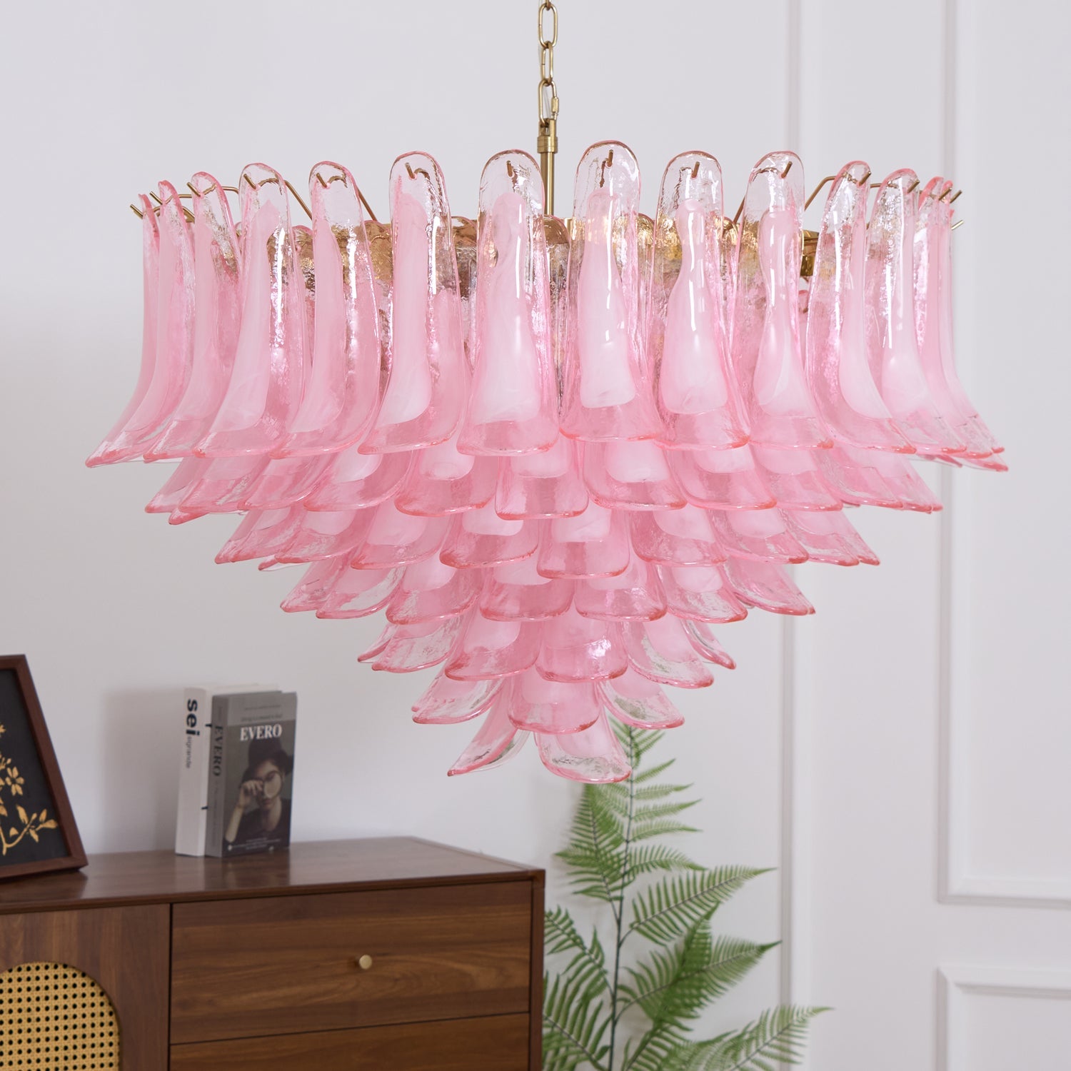 Aurora Chandelier Blush Pink Murano Glass Petals Elegant - Blowlighting