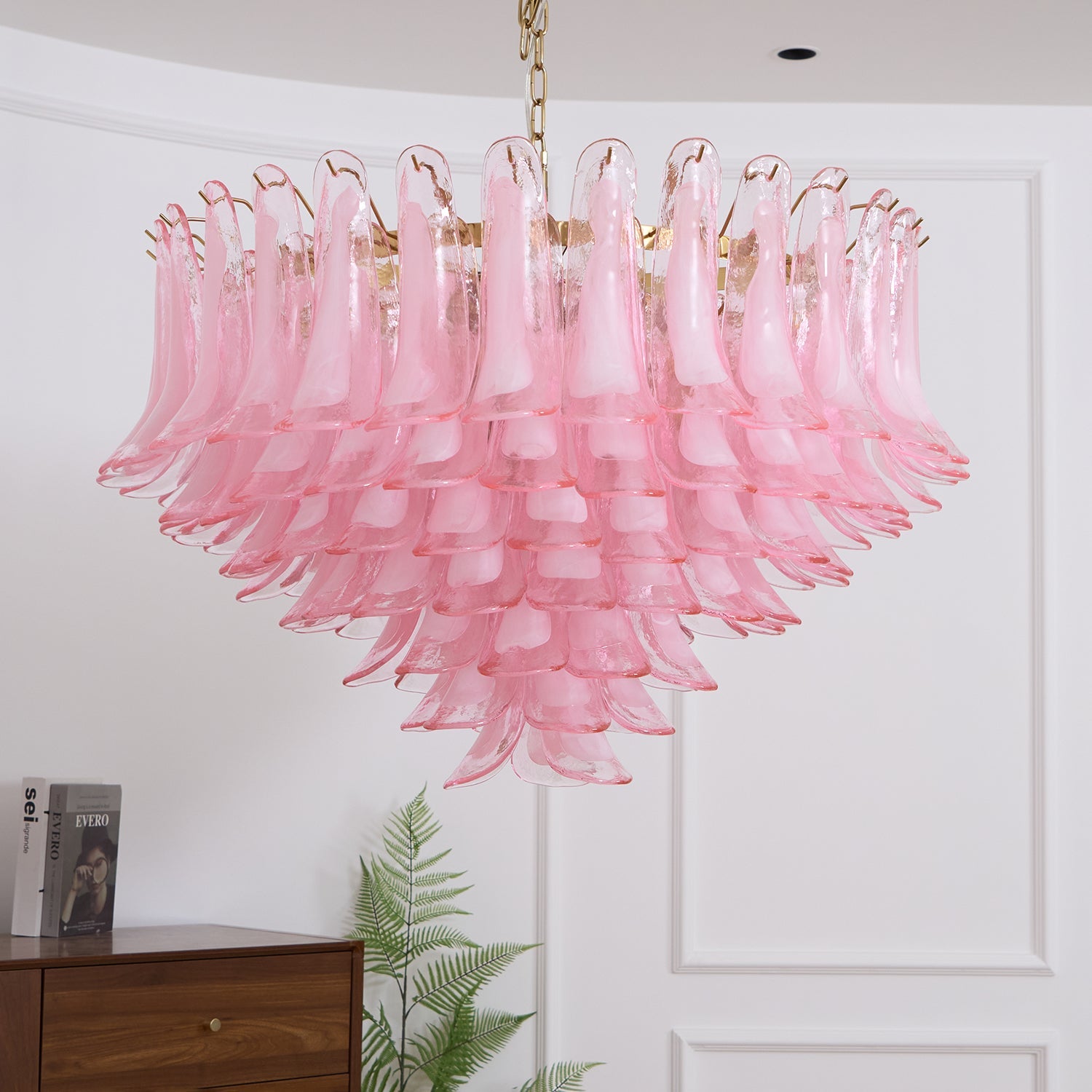 Aurora Chandelier Blush Pink Murano Glass Petals Elegant - Blowlighting