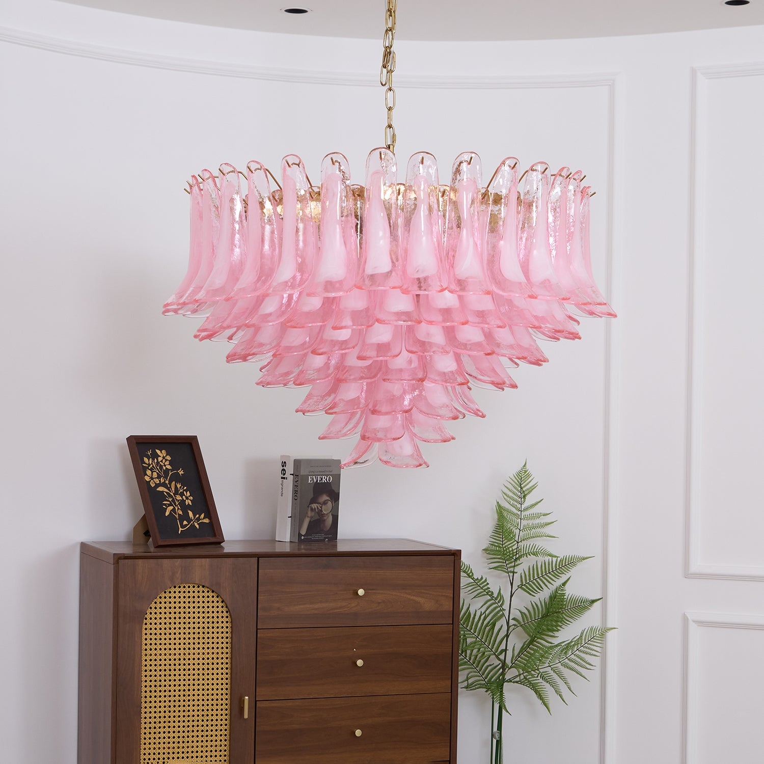 Aurora Chandelier Blush Pink Murano Glass Petals Elegant - Blowlighting