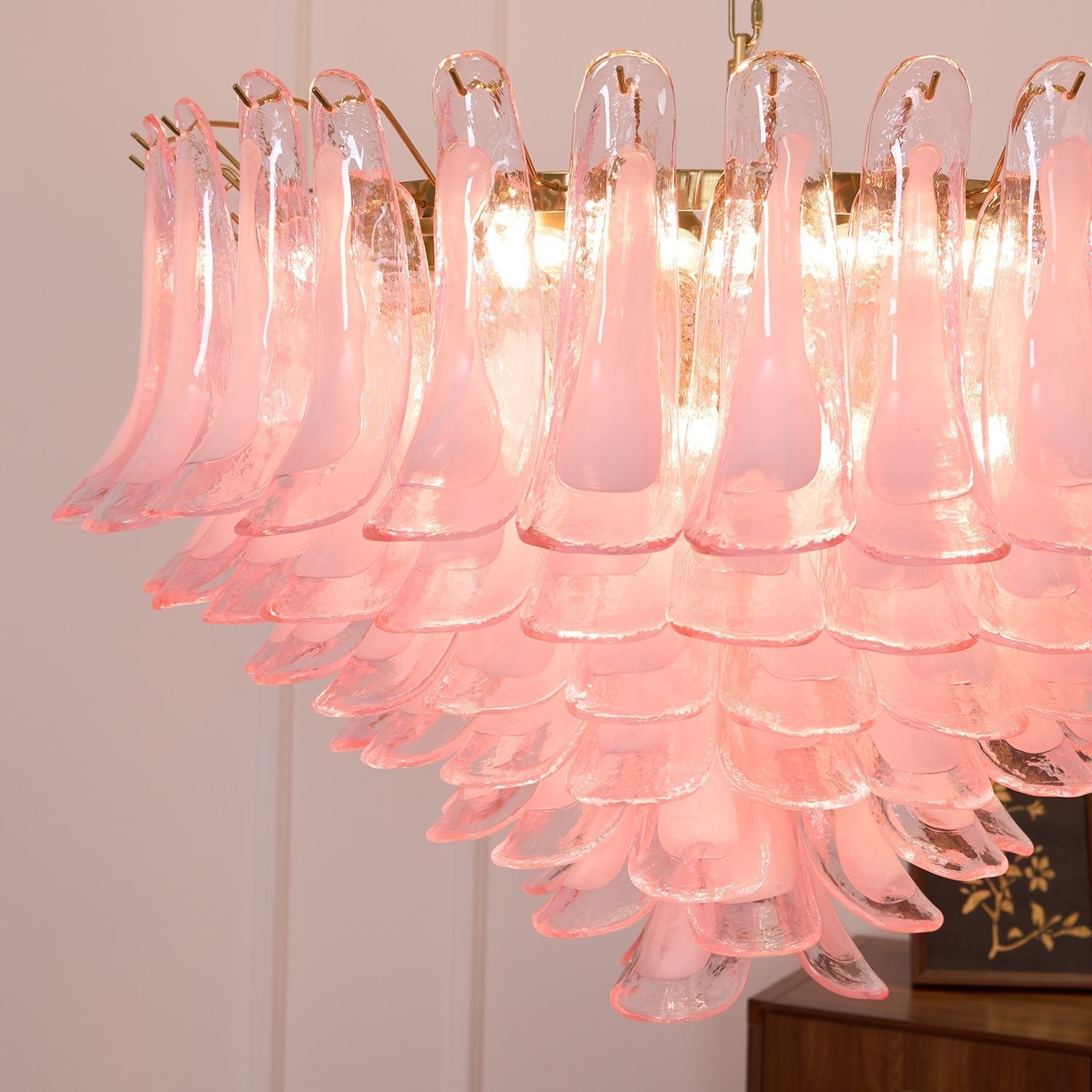 Aurora Chandelier Blush Pink Murano Glass Petals Elegant - Blowlighting