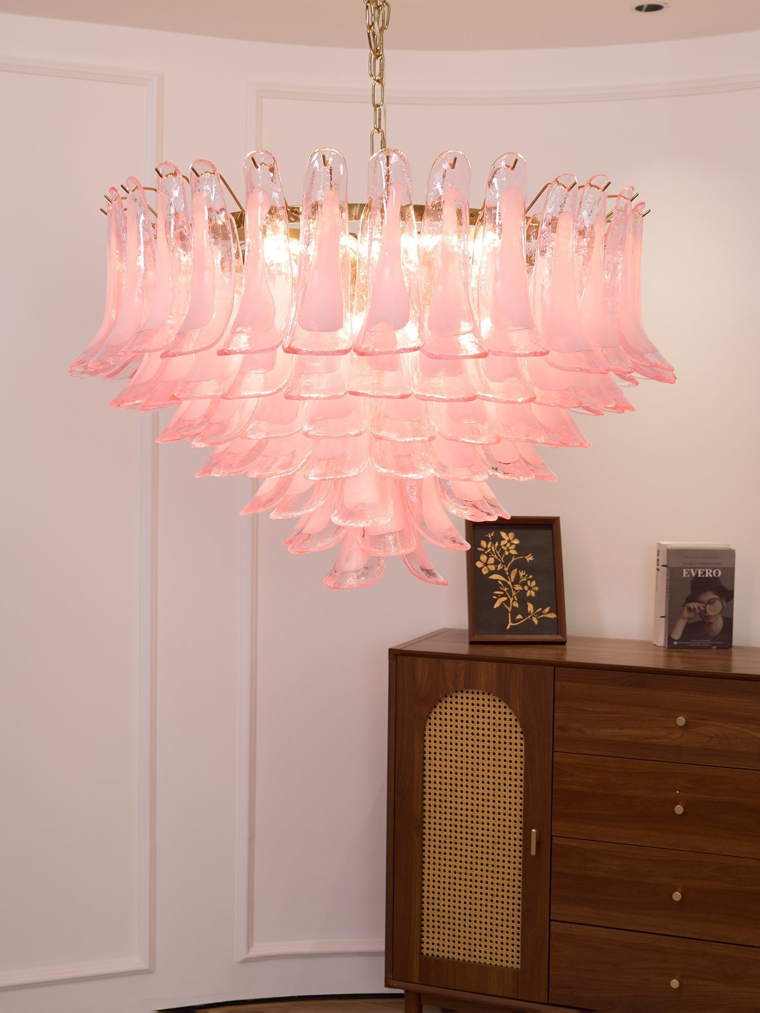 Aurora Chandelier Blush Pink Murano Glass Petals Elegant - Blowlighting