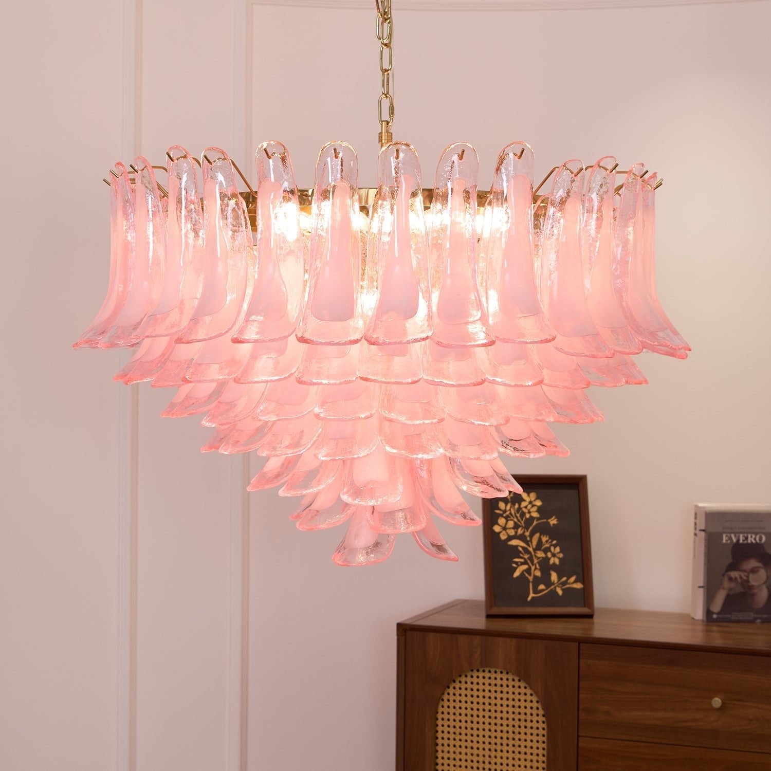 Aurora Chandelier Blush Pink Murano Glass Petals Elegant - Blowlighting