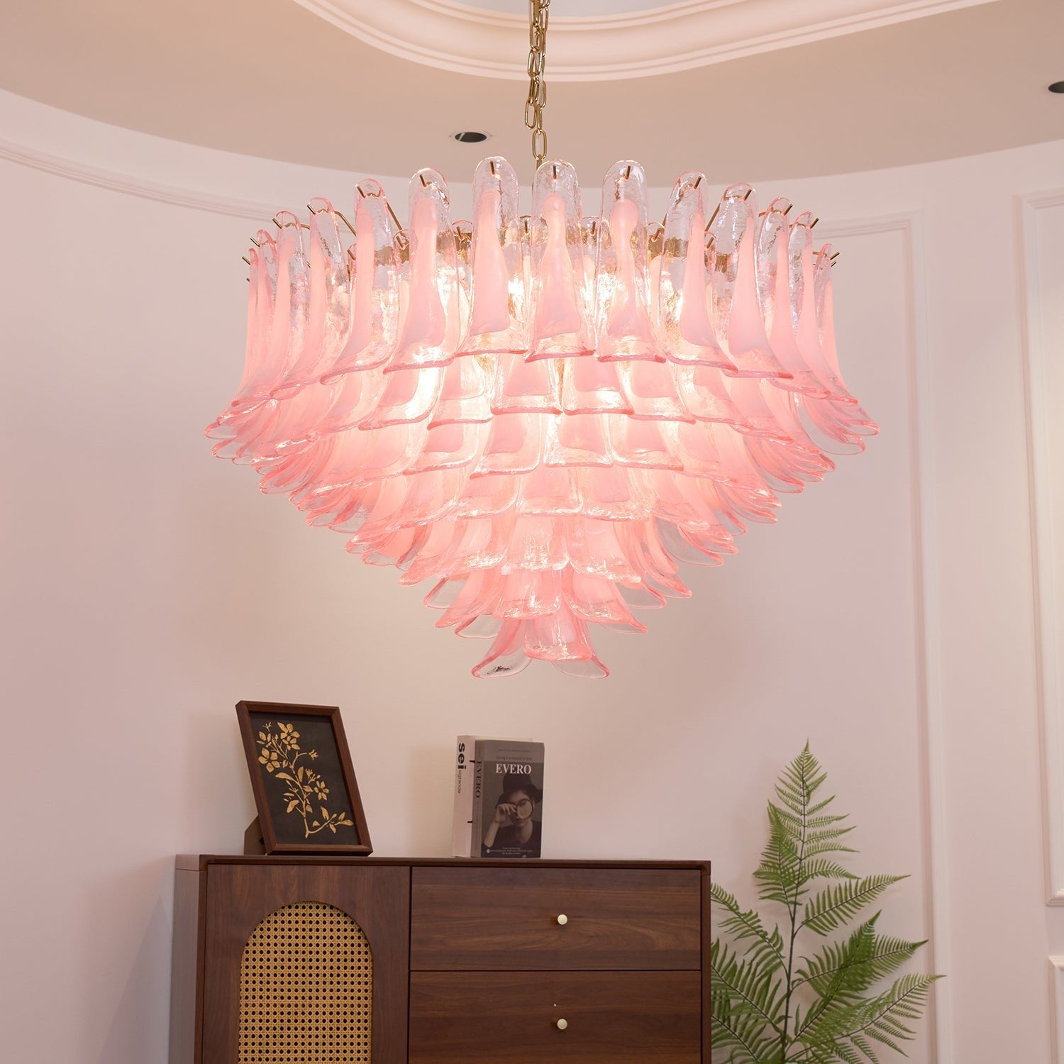 Aurora Chandelier Blush Pink Murano Glass Petals Elegant - Blowlighting