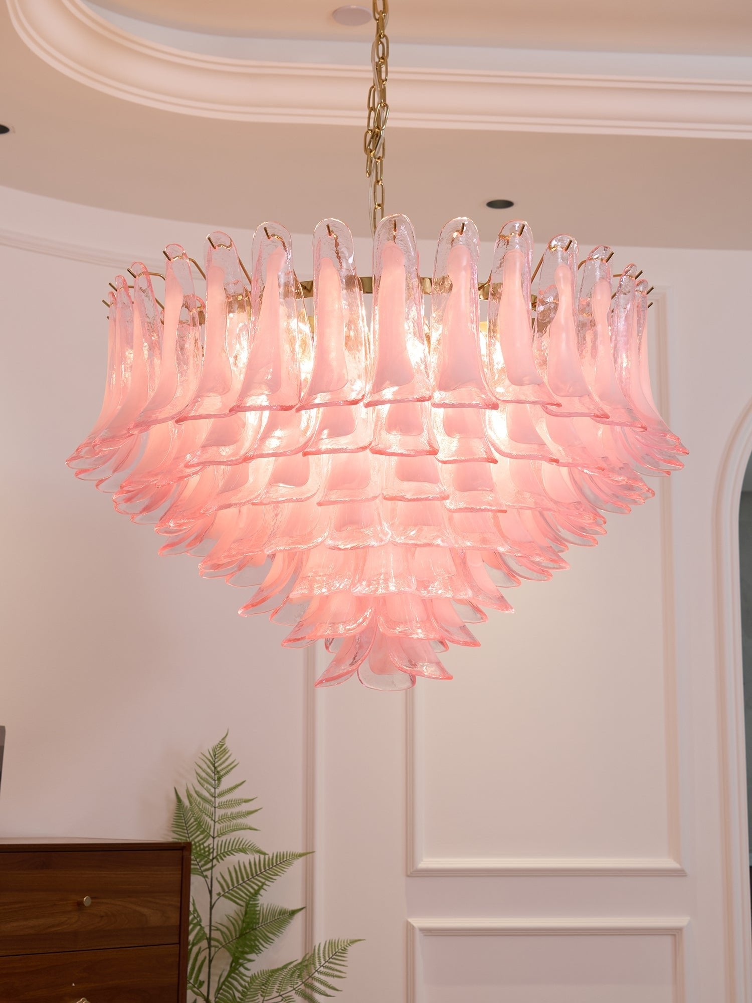 Aurora Chandelier Blush Pink Murano Glass Petals Elegant - Blowlighting