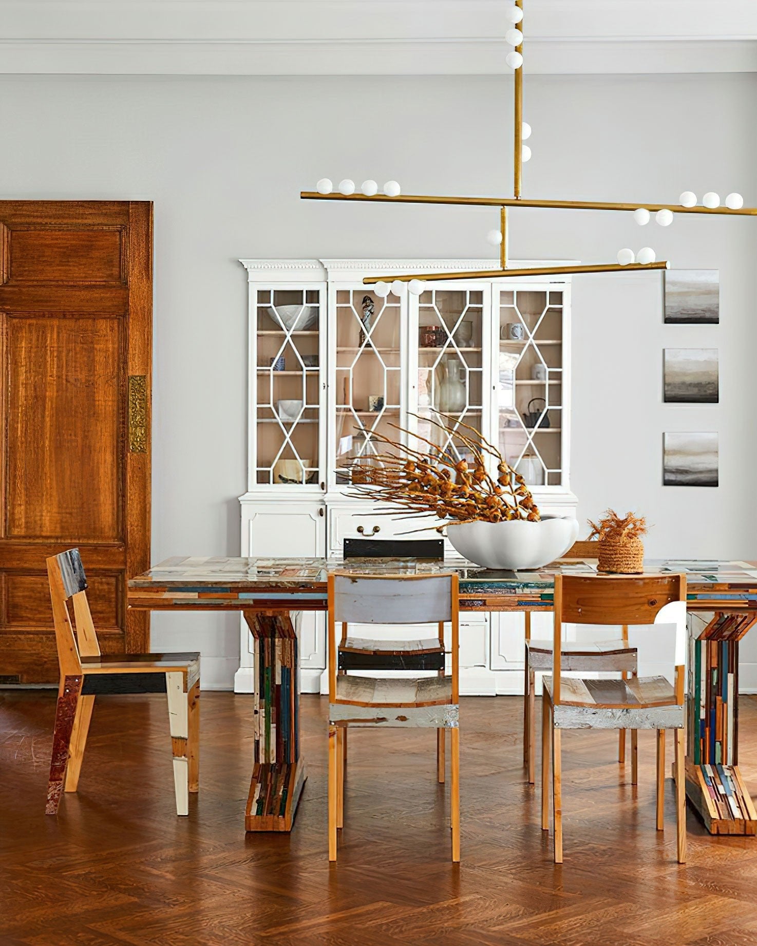 Eurzoris Geometric Brass Linear Pendant Light Chandelier - Blowlighting
