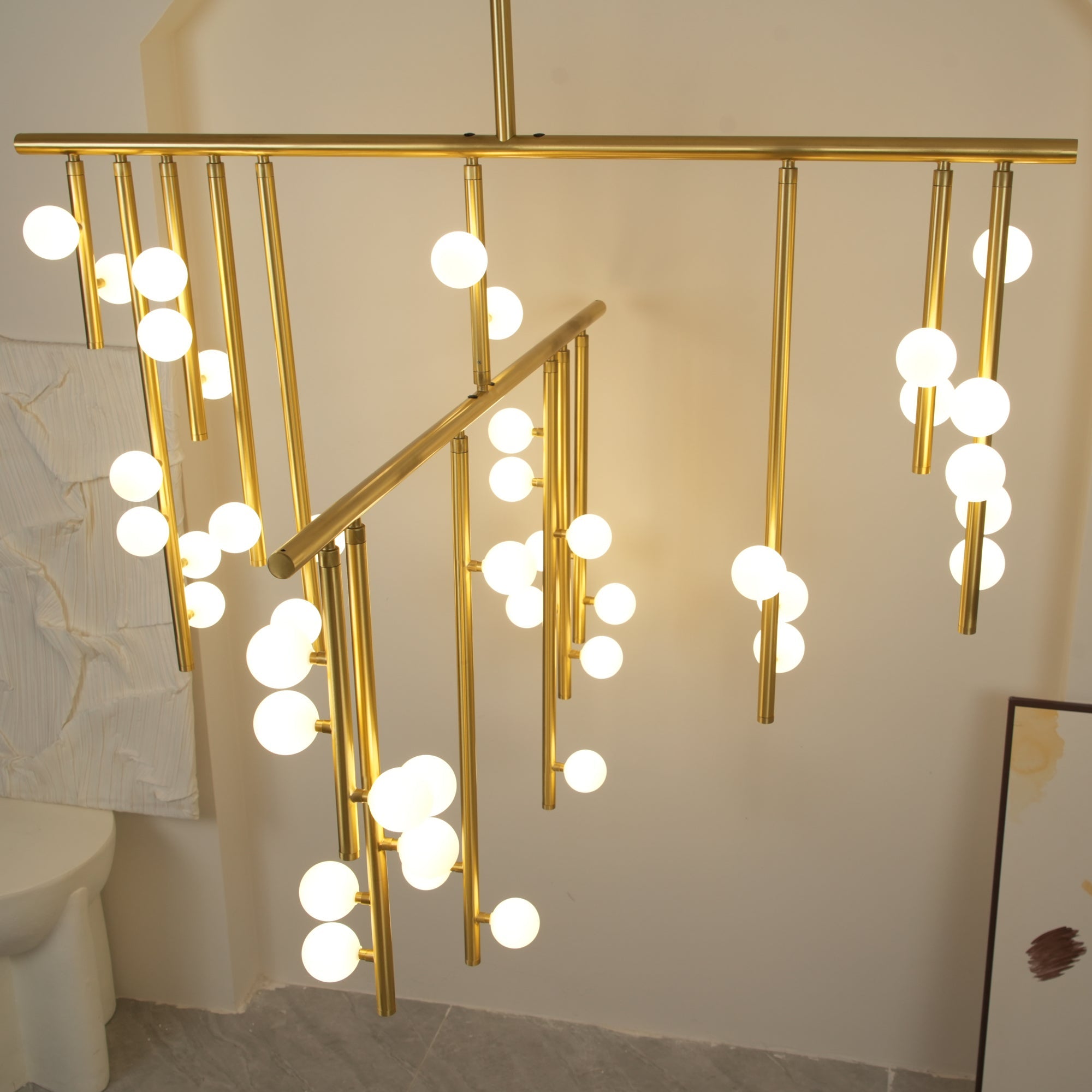 Eurzoris Geometric Brass Linear Pendant Light Chandelier - Blowlighting