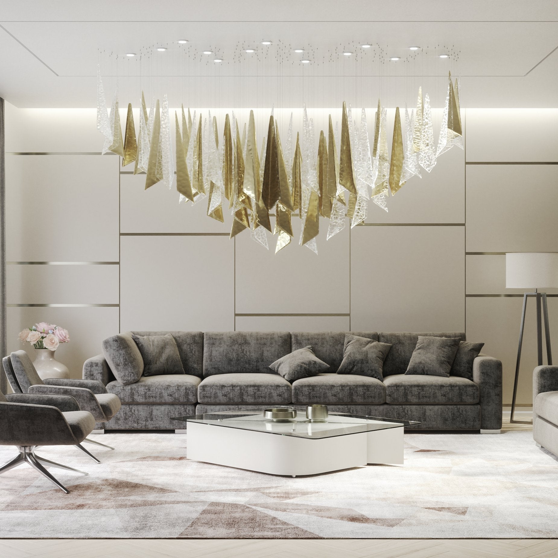 Nyvinia Glass Feather-Shape Chandelier - Blowlighting