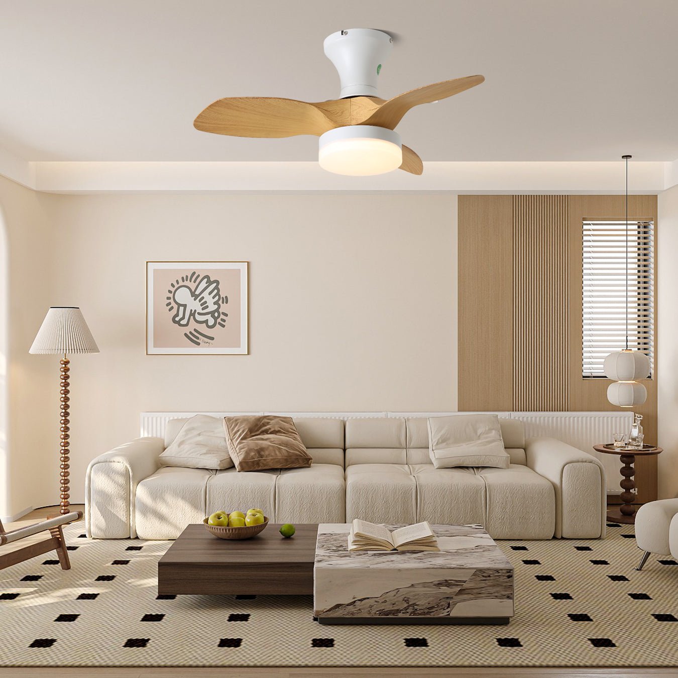 Nora Minimalist White Wood Ceiling Fan Light - Blowlighting