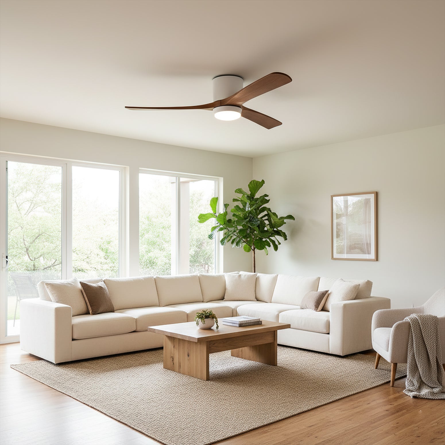 Brogan Modern Sycamore Wood Ceiling Fan Light