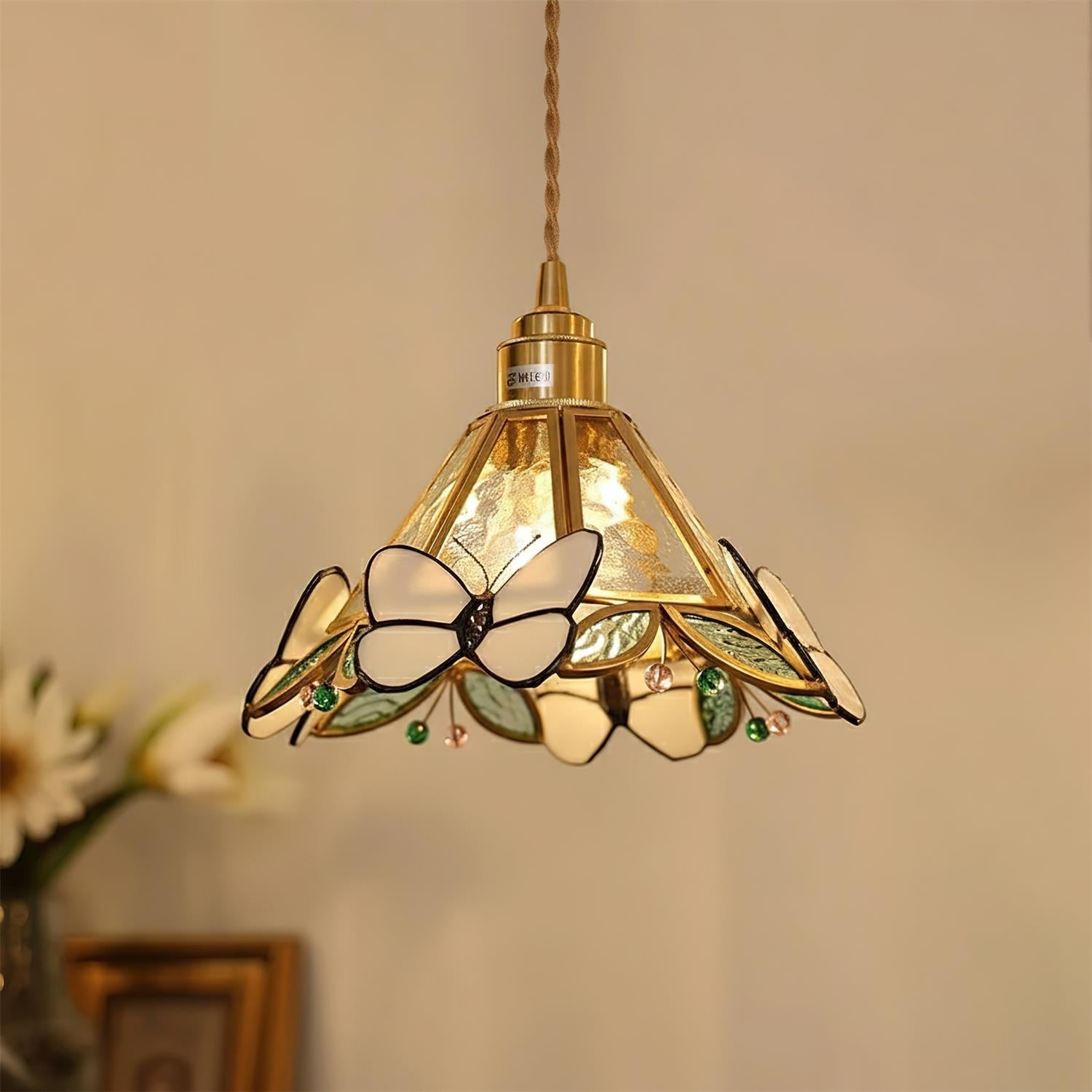 Butterfly Art Deco Glass Jewel Pendant Light