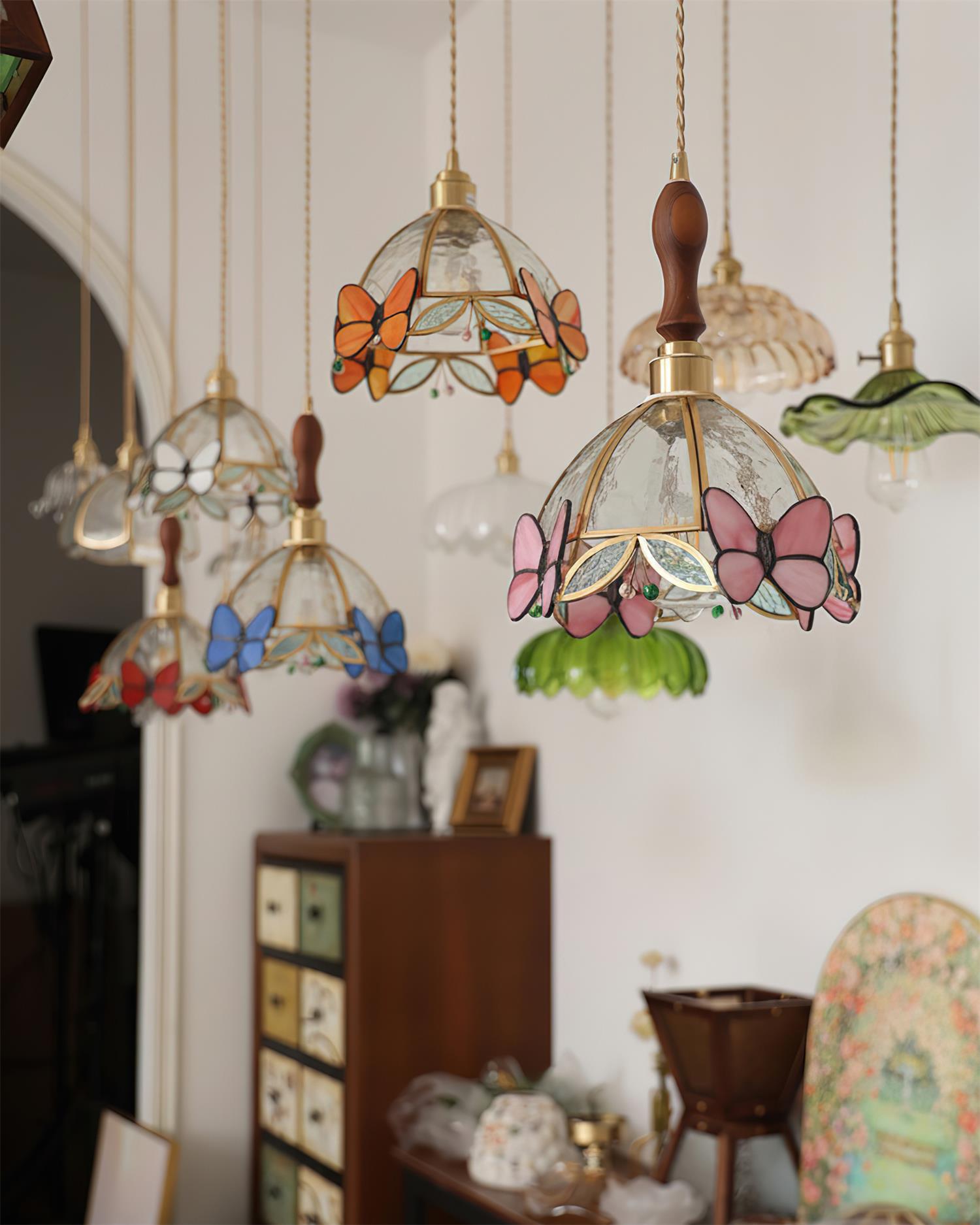 Butterfly Art Deco Glass Jewel Pendant Light