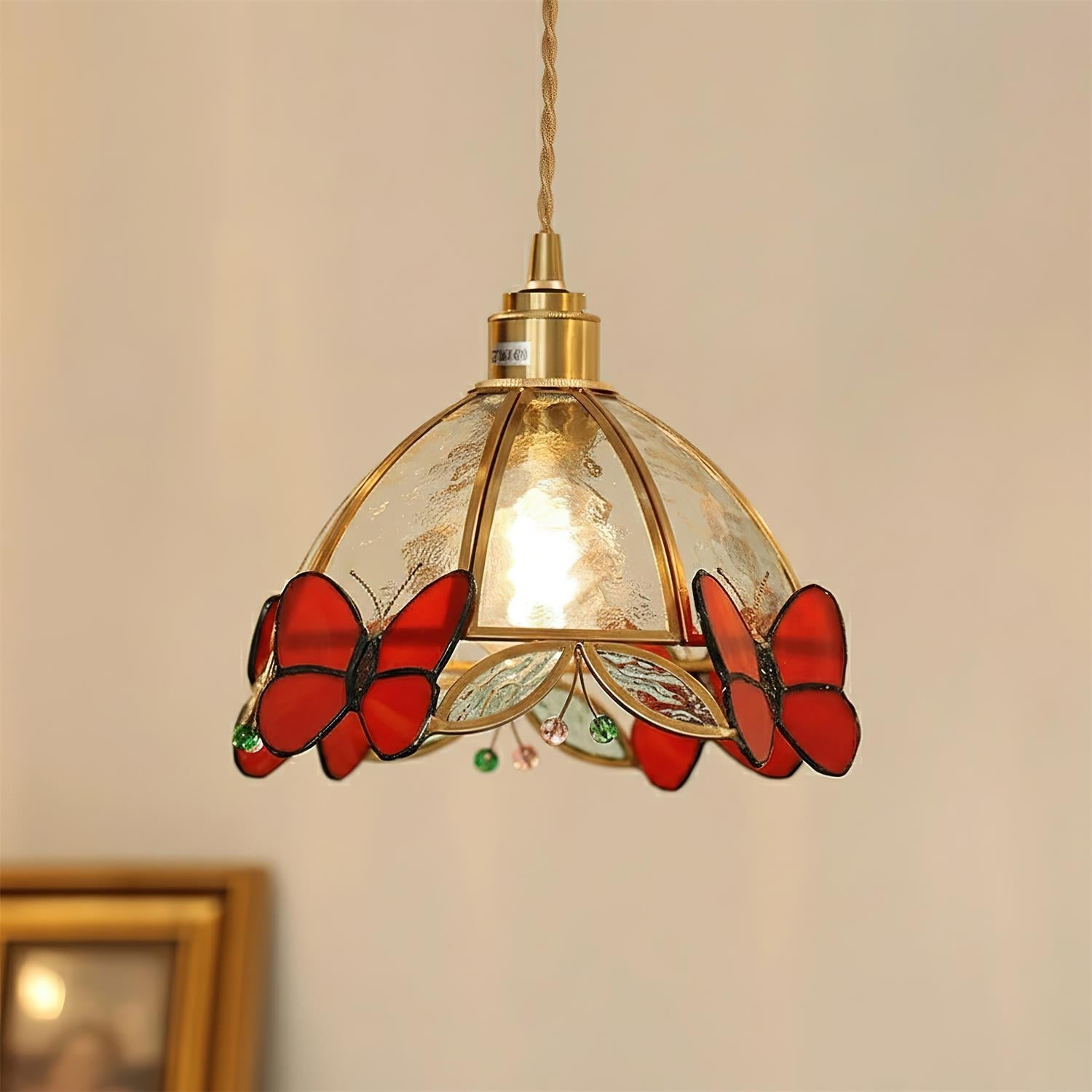 Butterfly Art Deco Glass Jewel Pendant Light