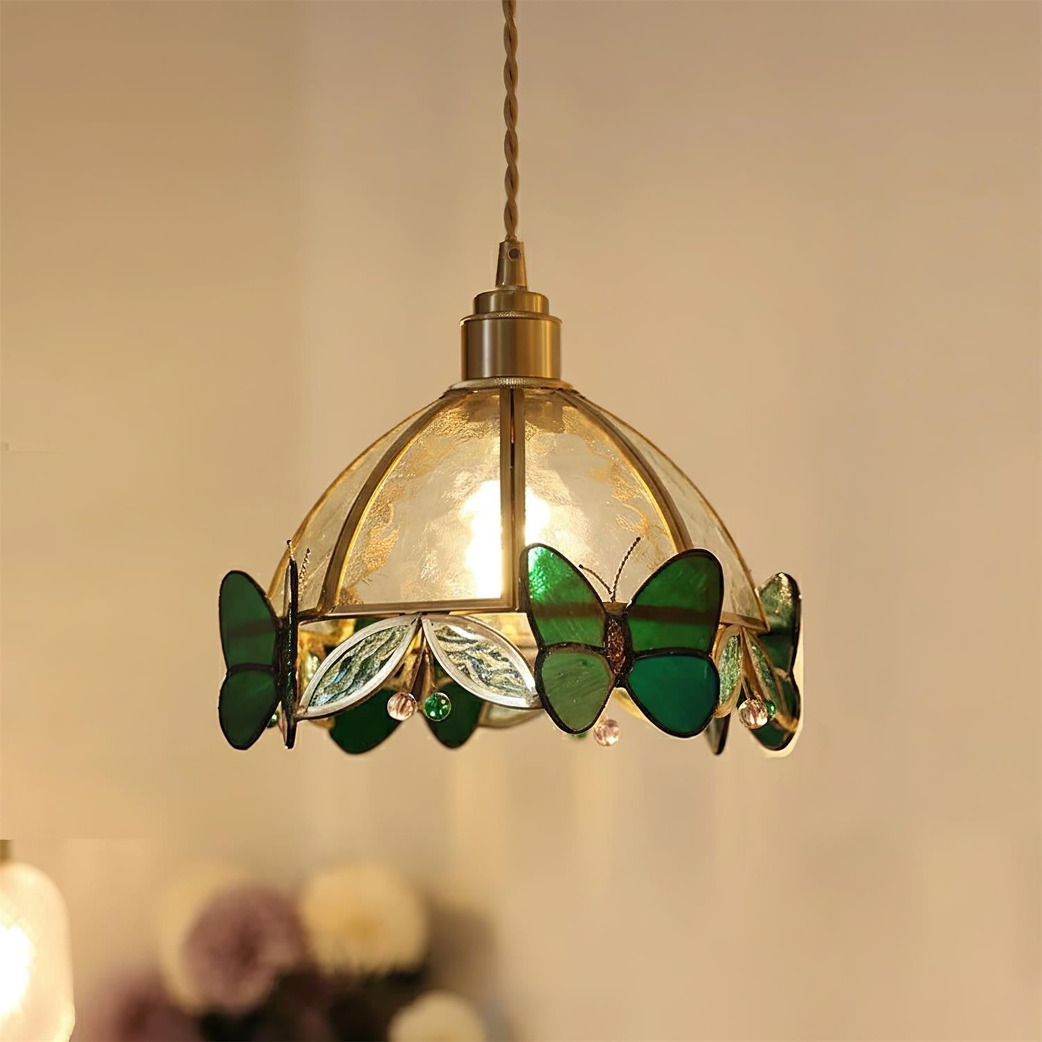 Butterfly Art Deco Glass Jewel Pendant Light