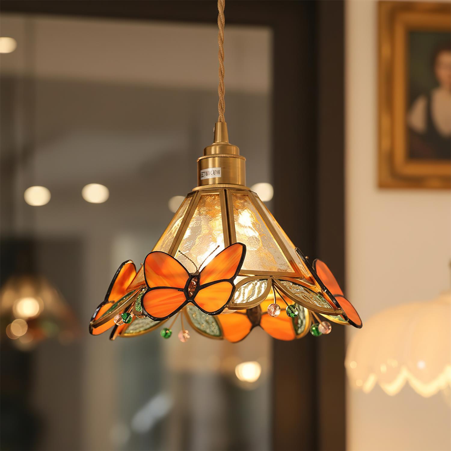 Butterfly Art Deco Glass Jewel Pendant Light