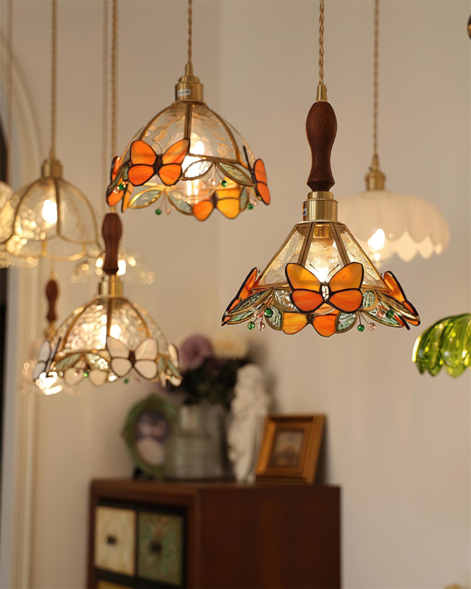 Butterfly Art Deco Glass Jewel Pendant Light