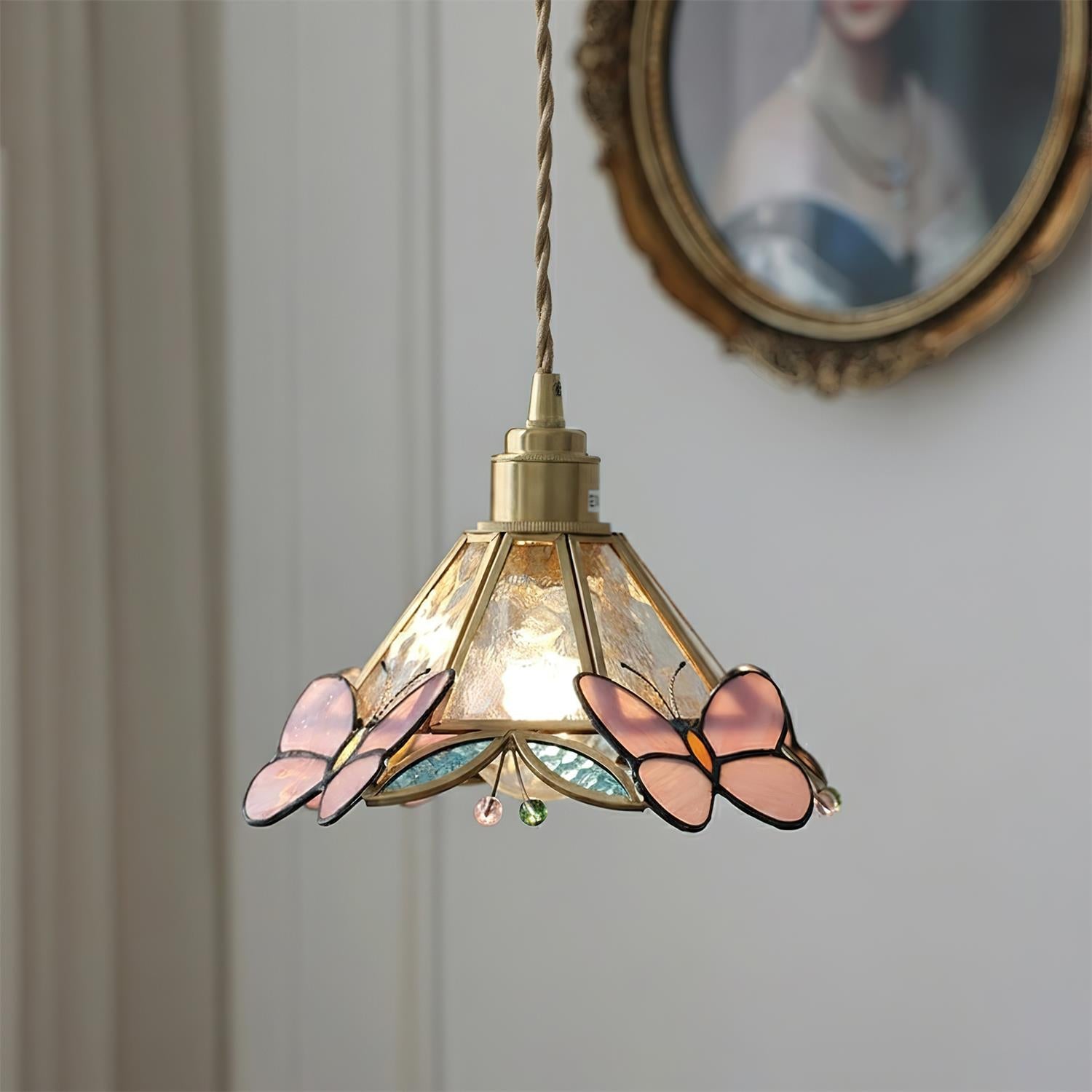 Butterfly Art Deco Glass Jewel Pendant Light
