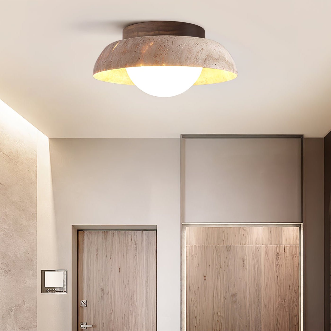 Ashaionis Disc-Dome Travertine Ceiling Light - Blowlighting