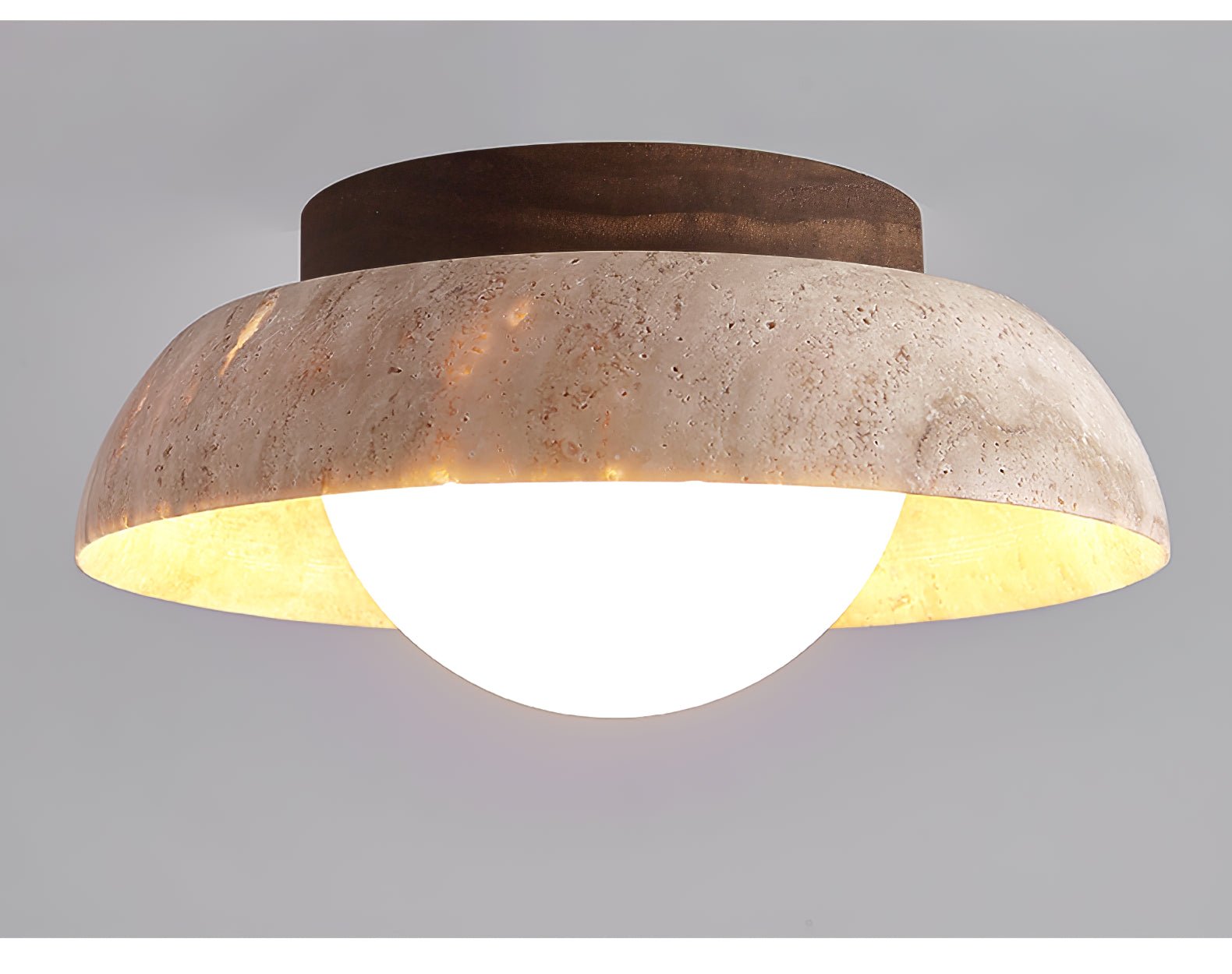 Ashaionis Disc-Dome Travertine Ceiling Light - Blowlighting
