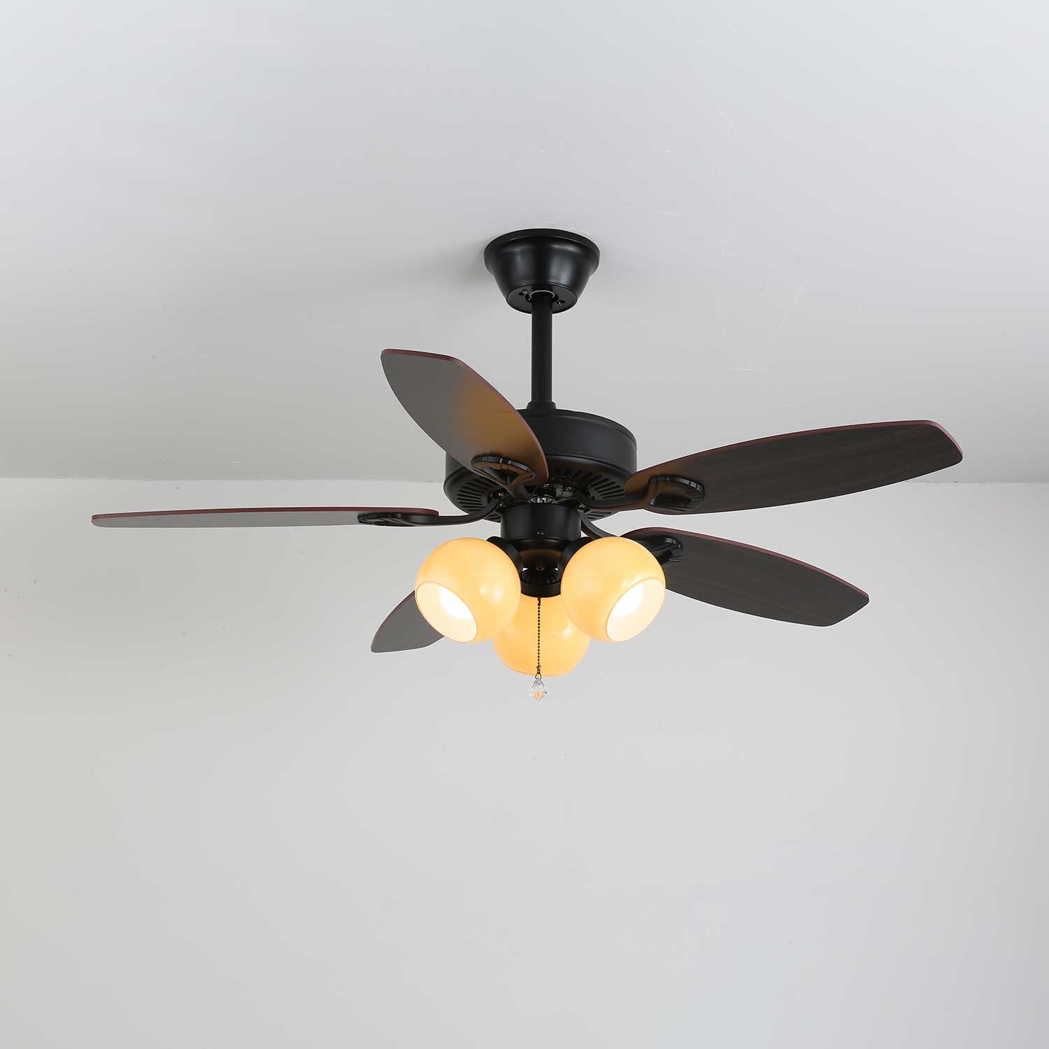 Calviera Vintage Wood Glass Ceiling Fan Light - Blowlighting