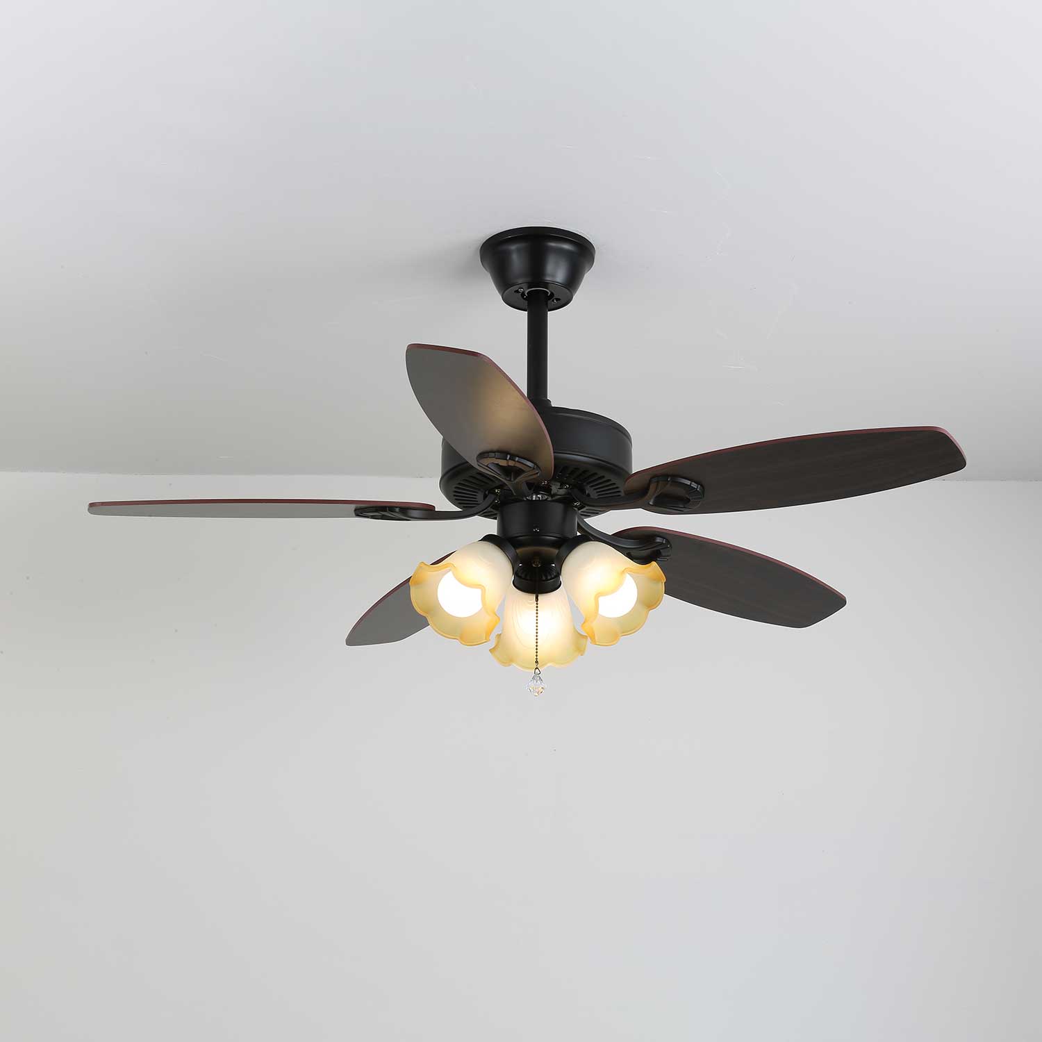Calviera Vintage Wood Glass Ceiling Fan Light - Blowlighting
