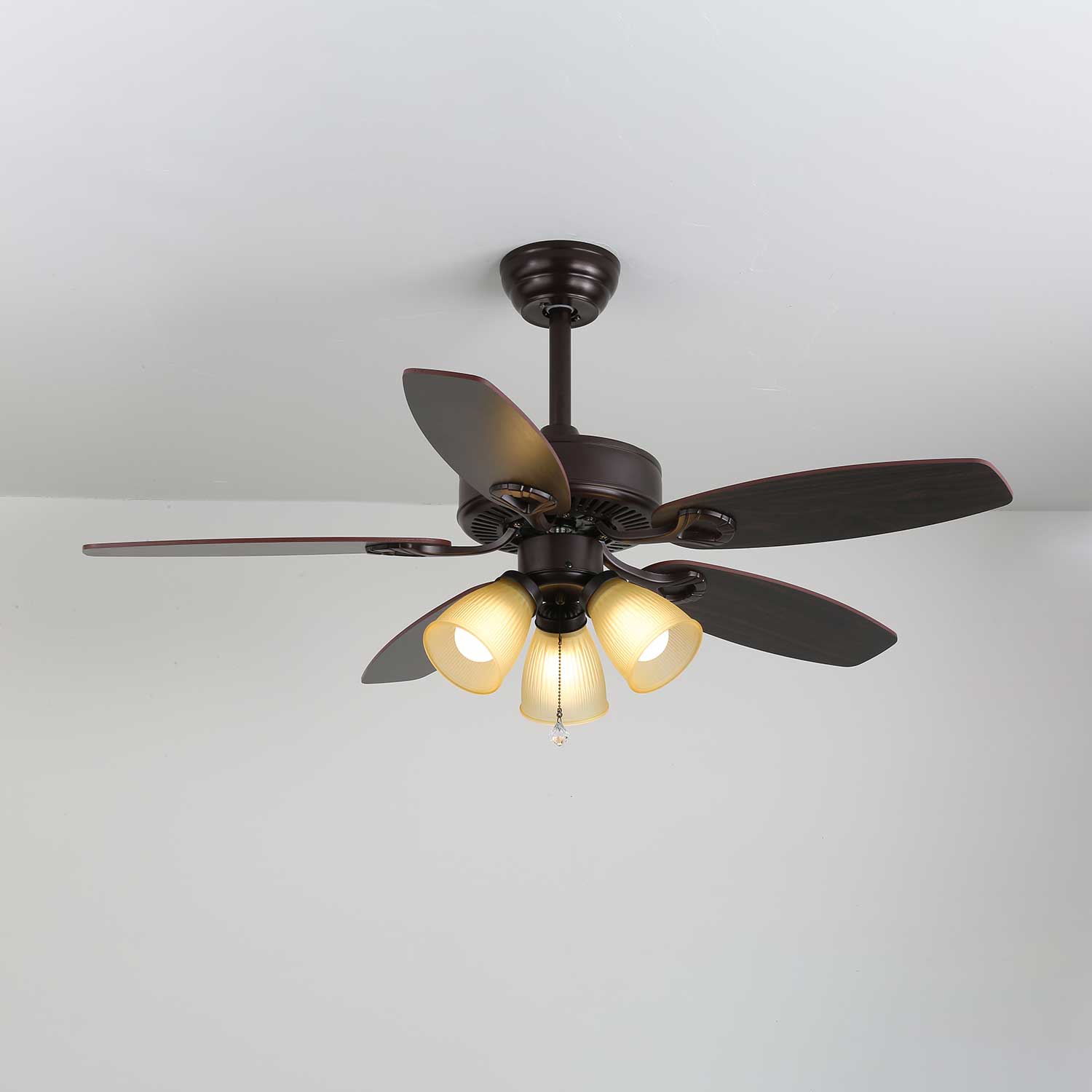 Calviera Vintage Wood Glass Ceiling Fan Light - Blowlighting