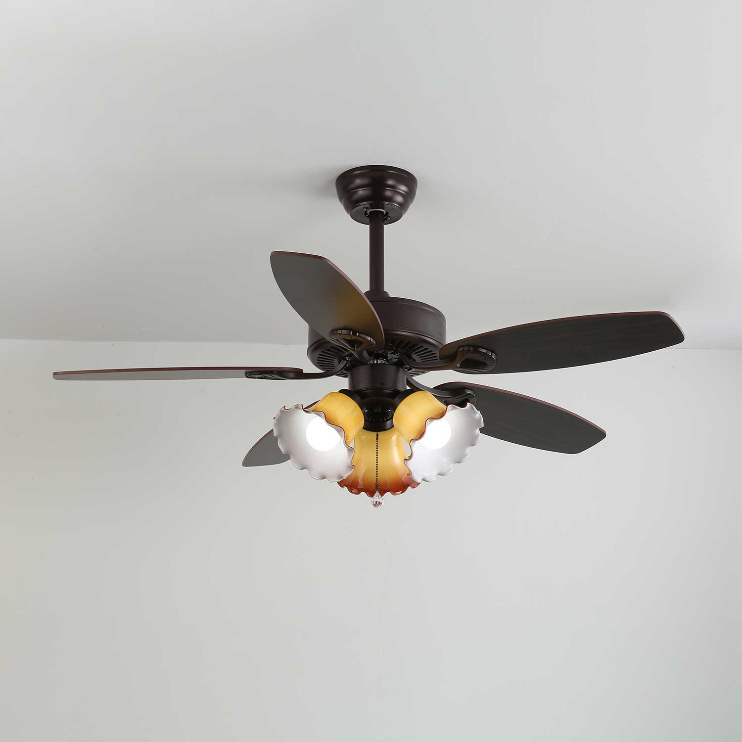 Calviera Vintage Wood Glass Ceiling Fan Light - Blowlighting