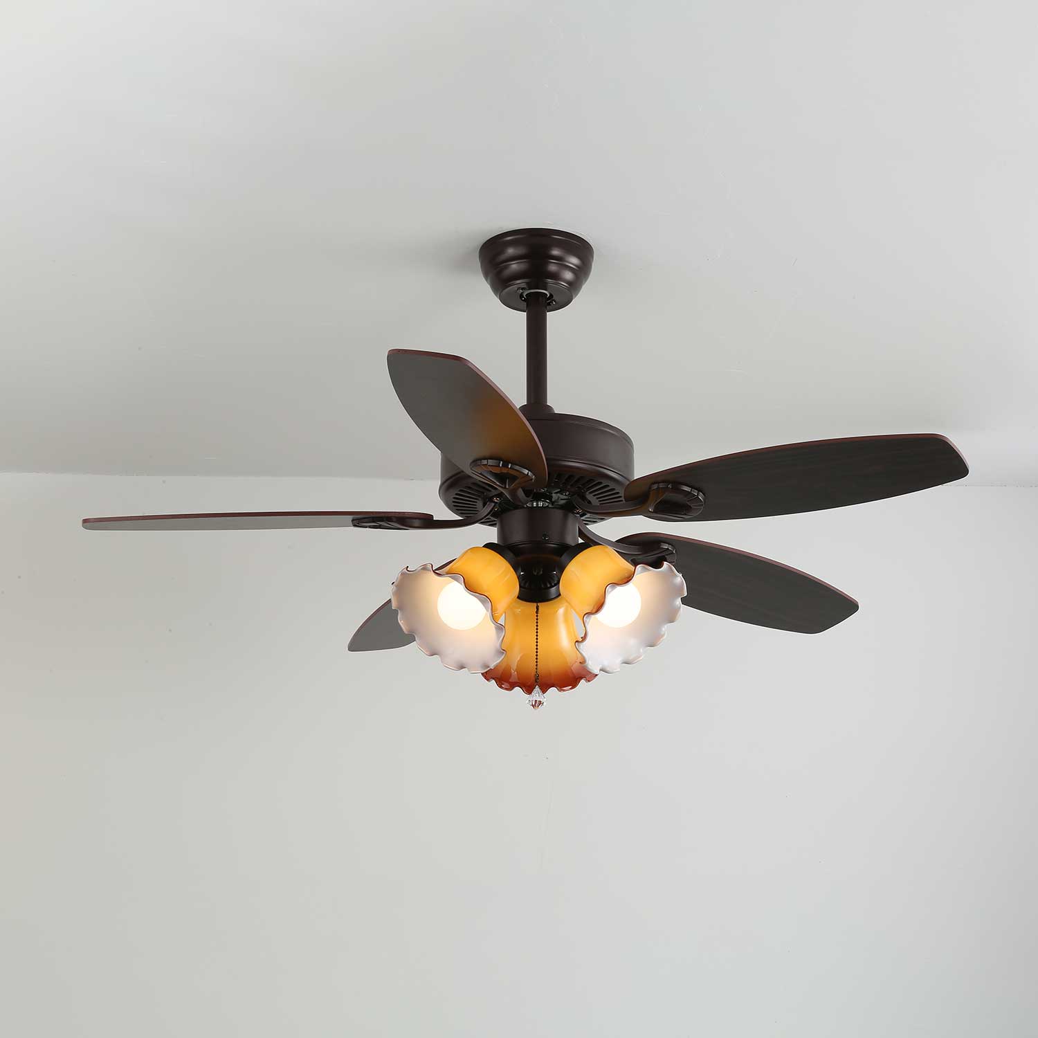 Calviera Vintage Wood Glass Ceiling Fan Light - Blowlighting