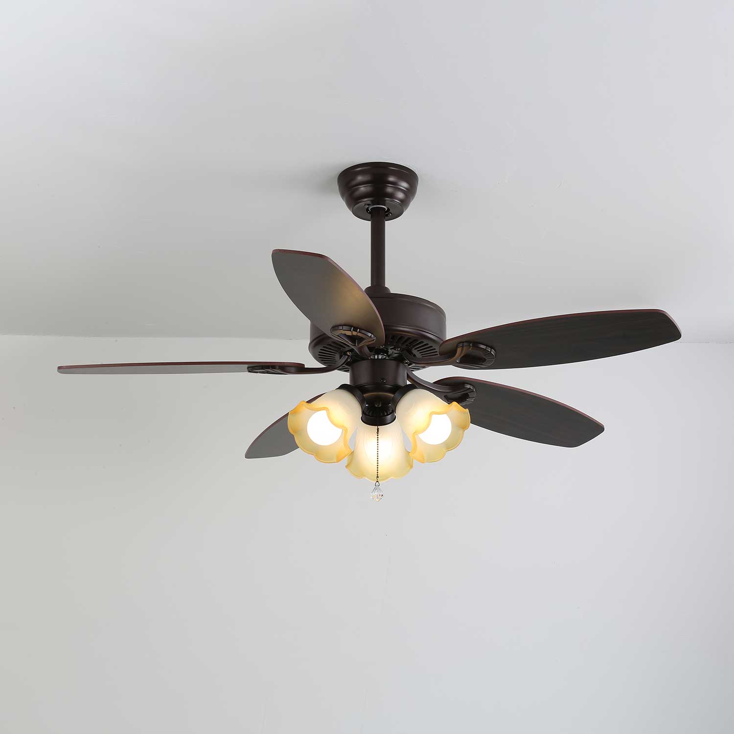 Calviera Vintage Wood Glass Ceiling Fan Light - Blowlighting