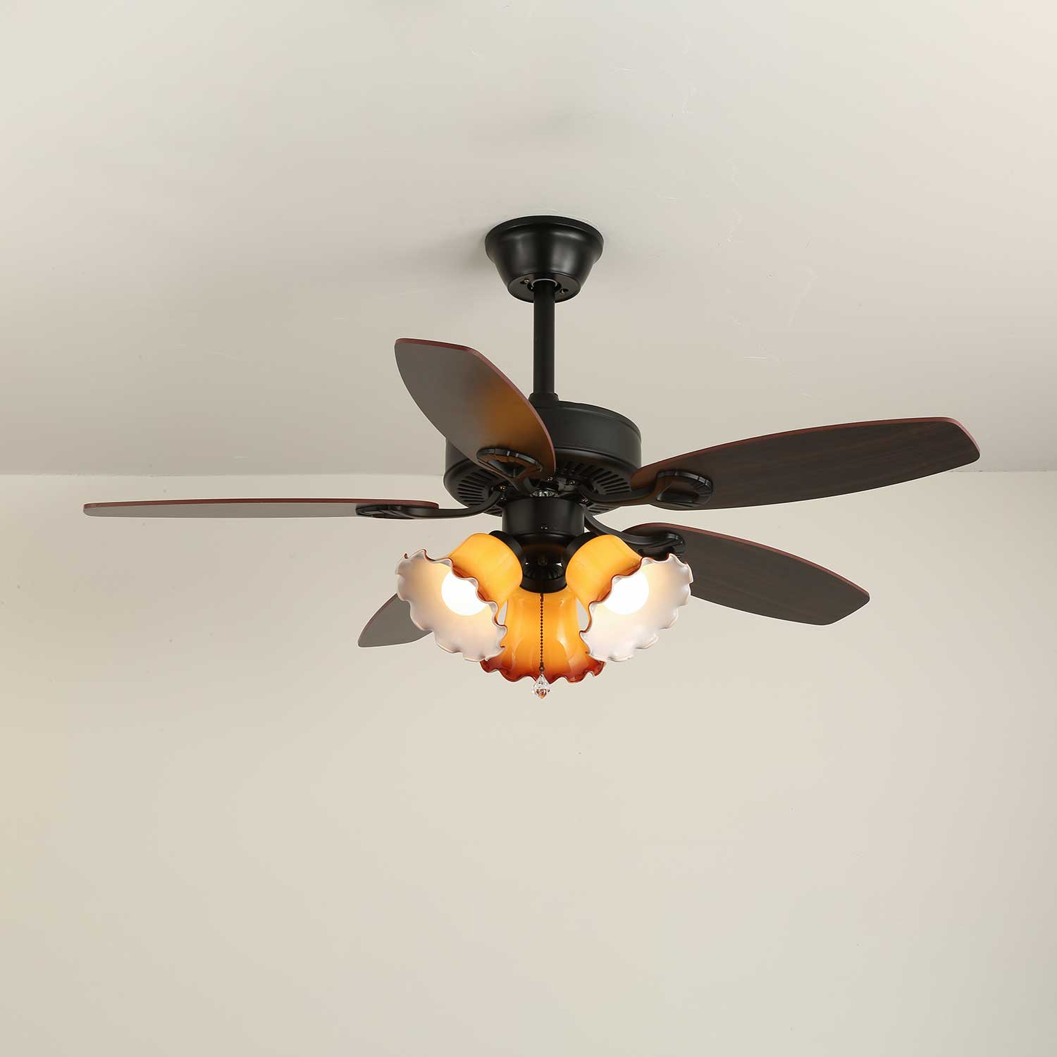 Calviera Vintage Wood Glass Ceiling Fan Light - Blowlighting