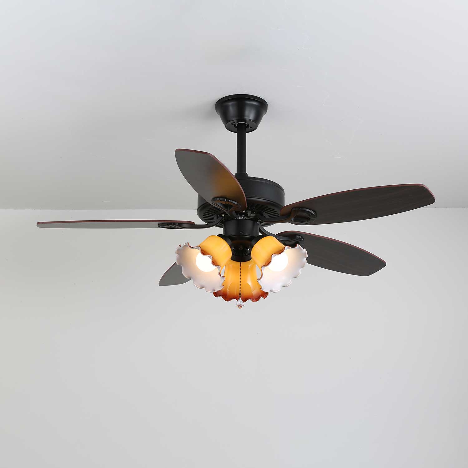 Calviera Vintage Wood Glass Ceiling Fan Light - Blowlighting