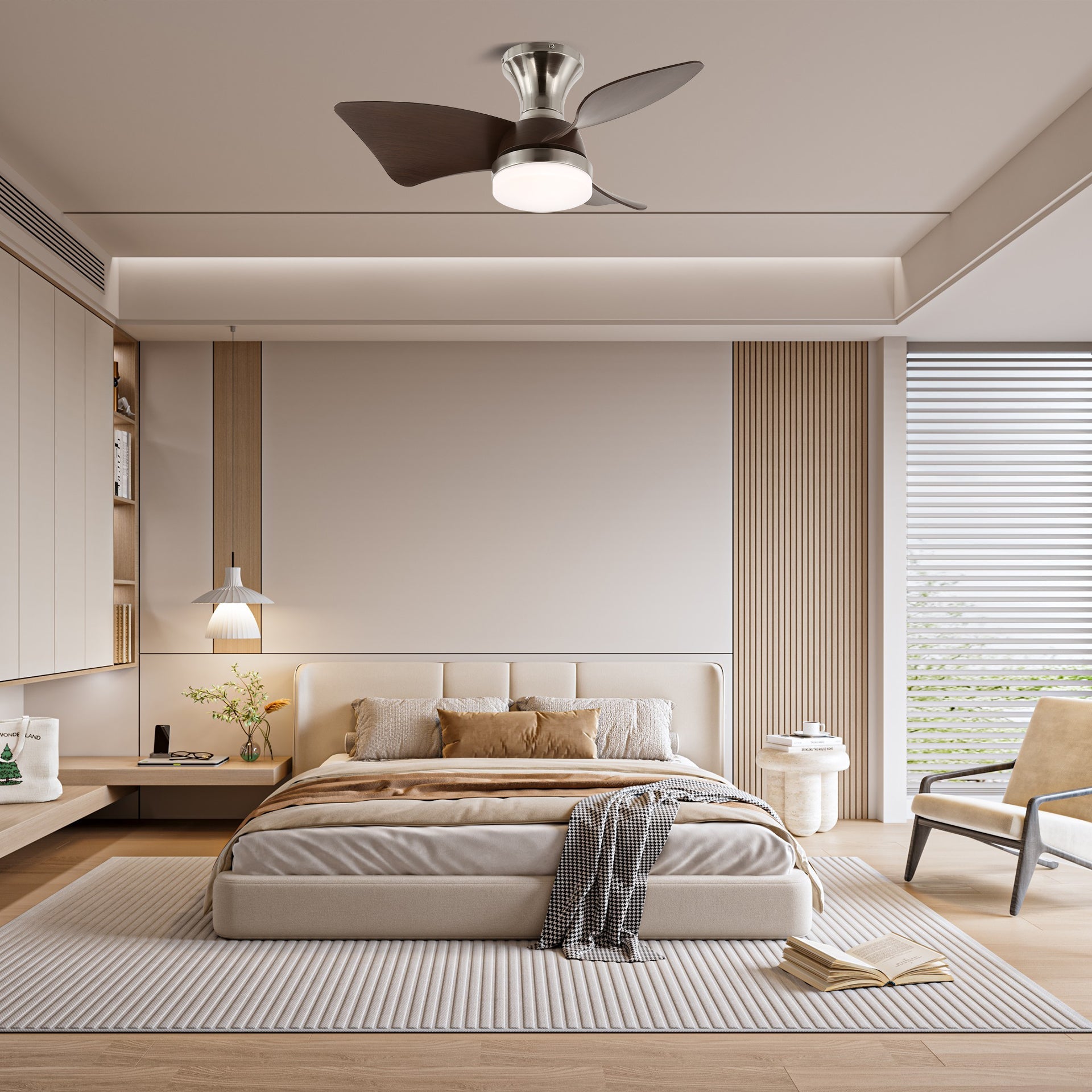 Mirella Silver Wood Ceiling Fan Light - Blowlighting