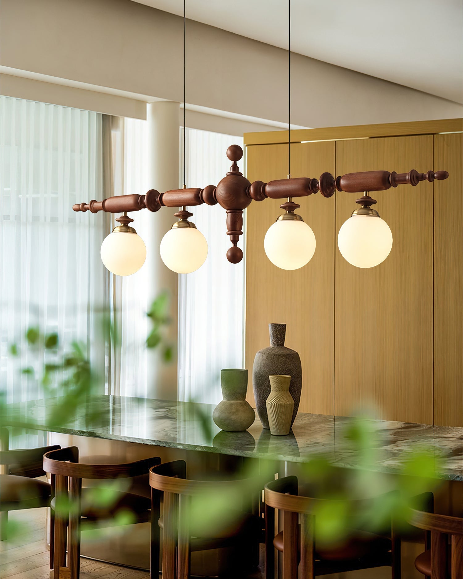 Isilira Classic Wood Glass Linear Pendant Light - Blowlighting