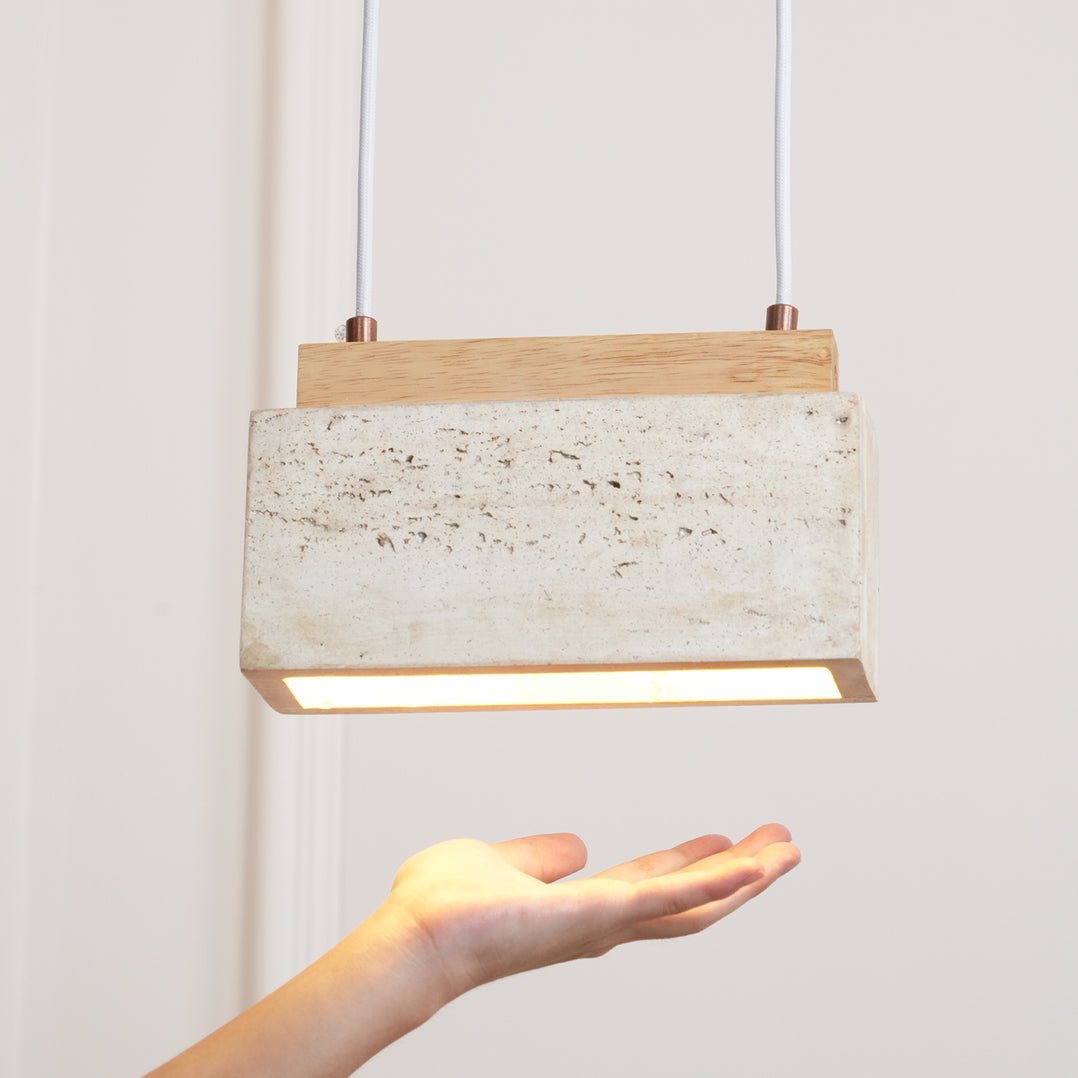 Ciraeila Rectangular Travertine Pendant Light - Blowlighting