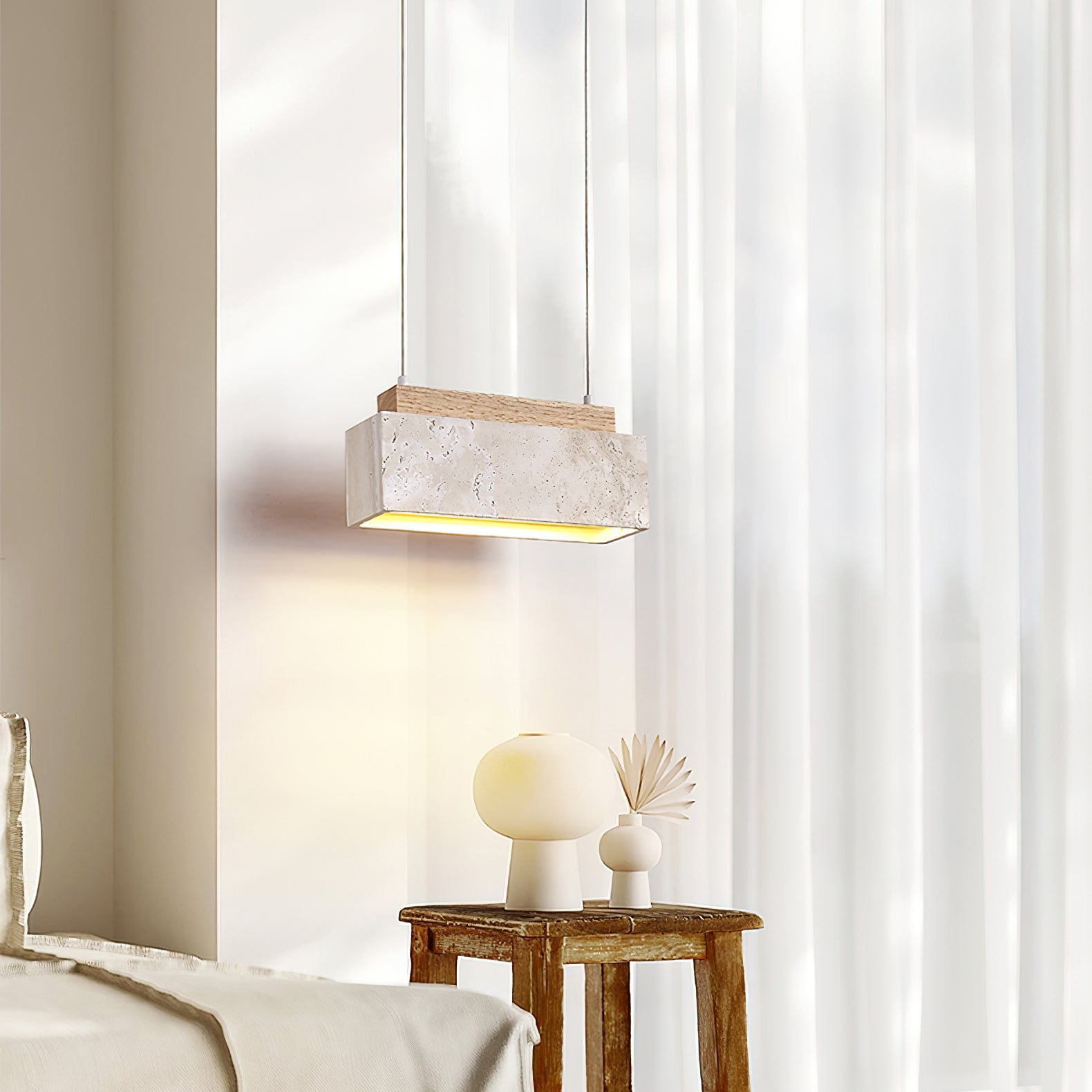Ciraeila Rectangular Travertine Pendant Light - Blowlighting