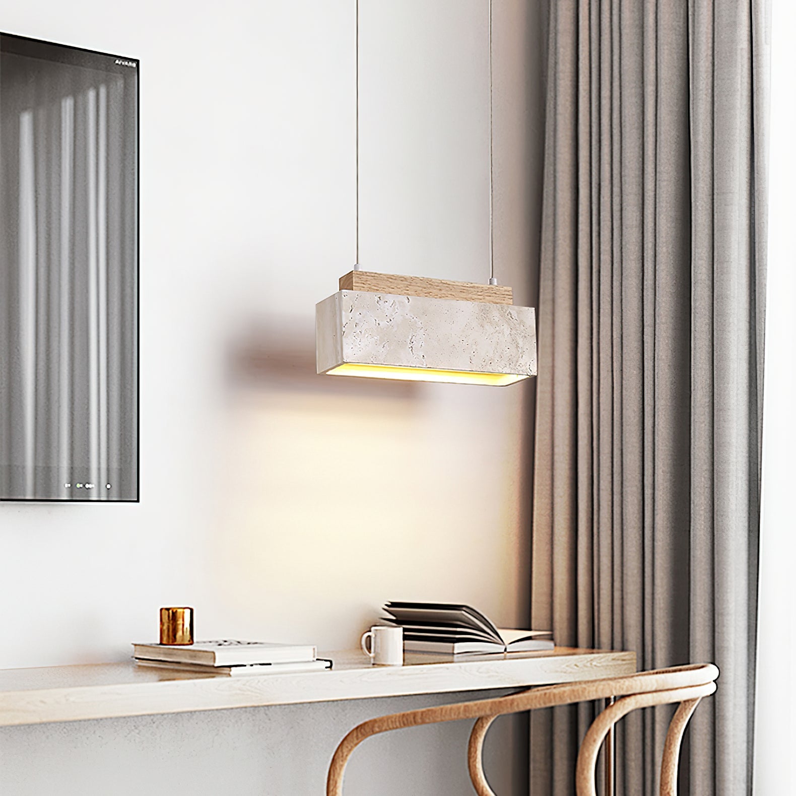 Ciraeila Rectangular Travertine Pendant Light - Blowlighting