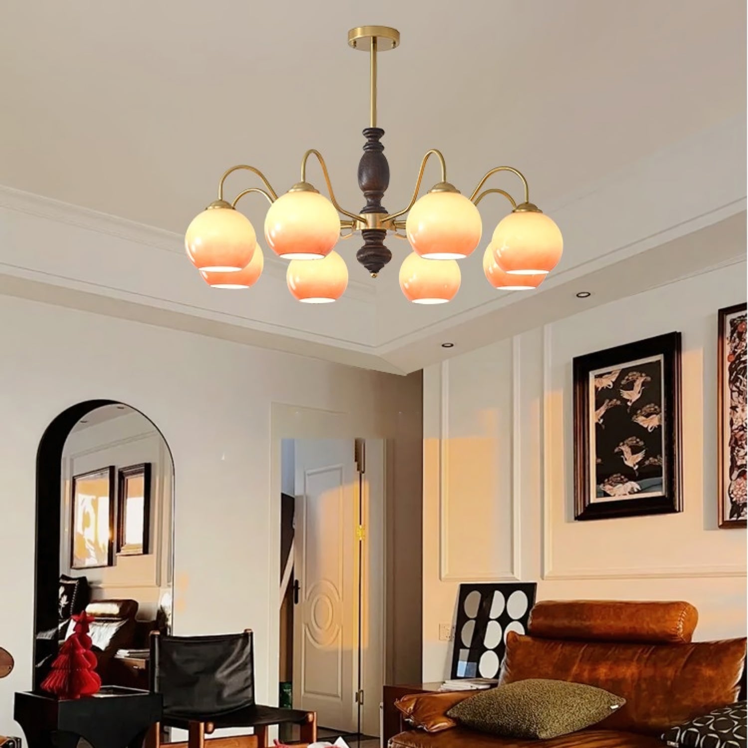 Aurora Chandelier Caramel Orb Curved Arm - Blowlighting