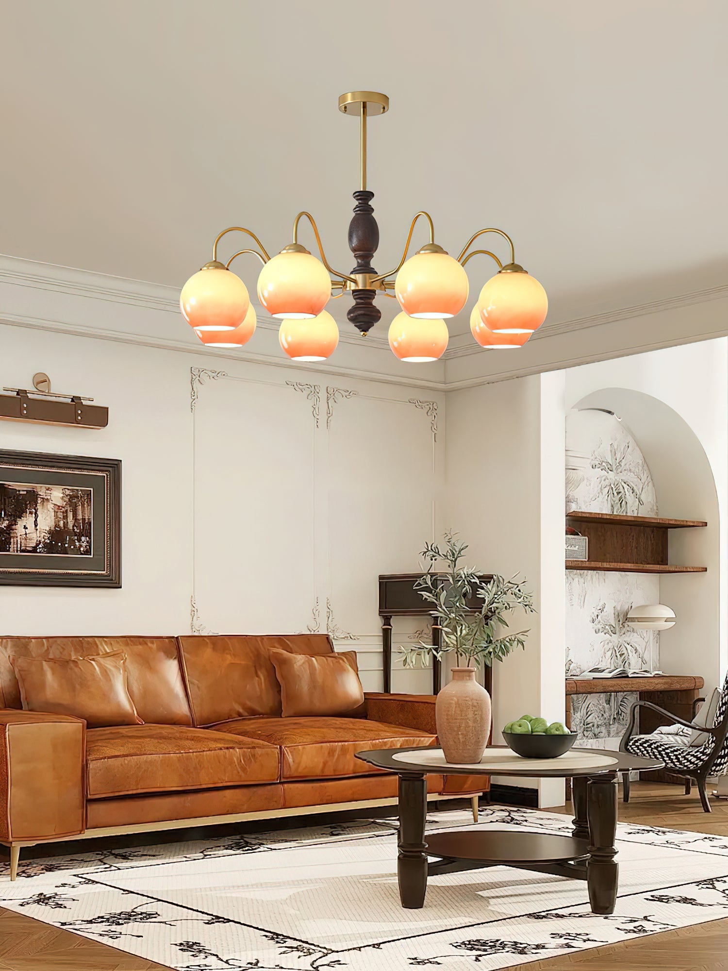 Aurora Chandelier Caramel Orb Curved Arm - Blowlighting