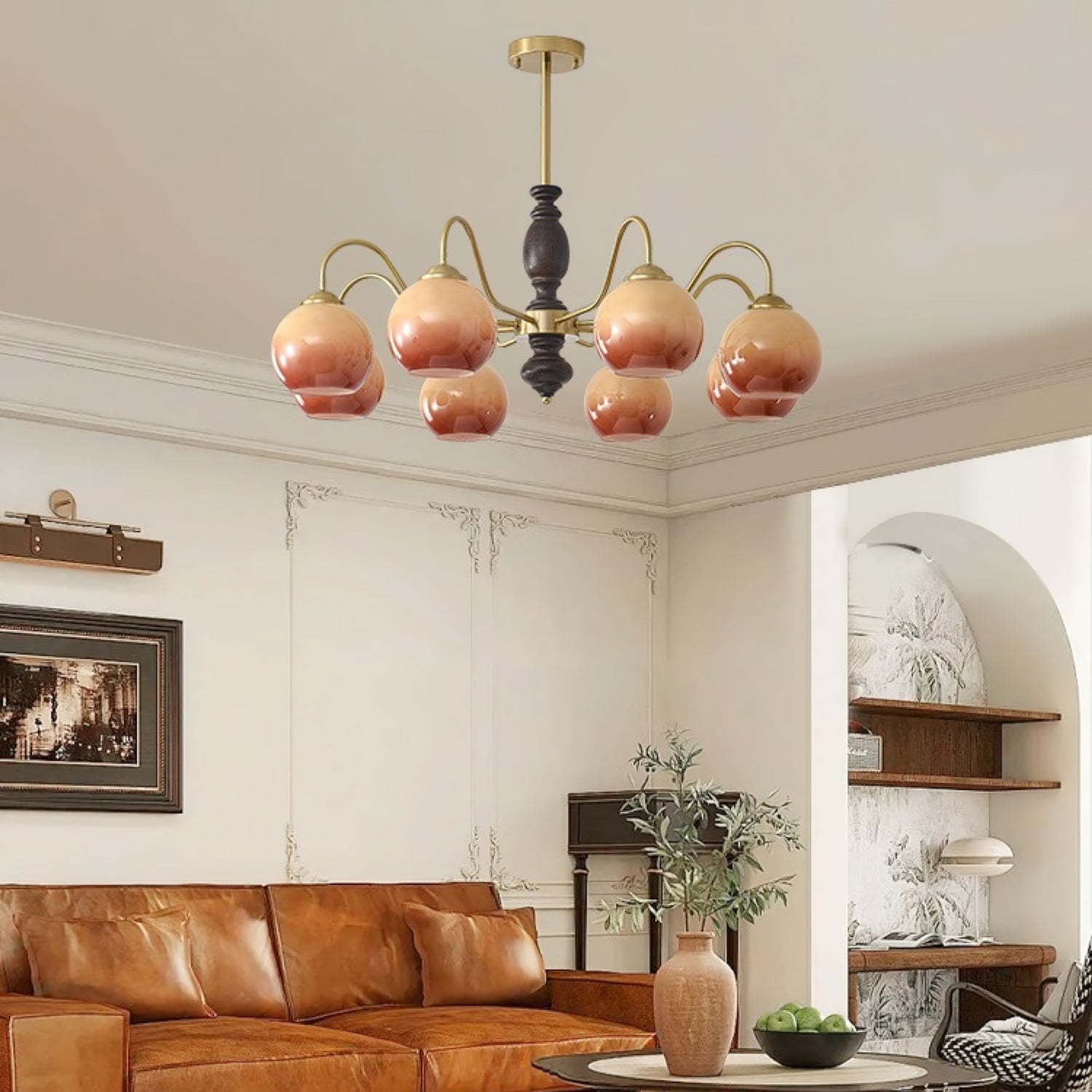 Aurora Chandelier Caramel Orb Curved Arm - Blowlighting
