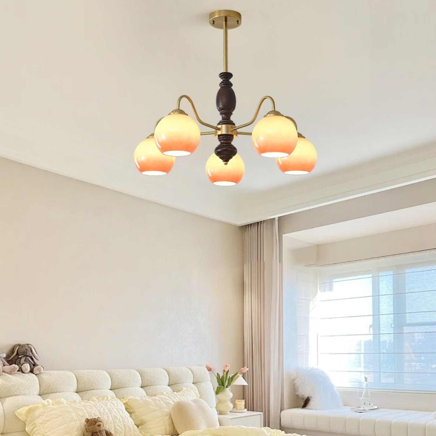 Aurora Chandelier Caramel Orb Curved Arm - Blowlighting