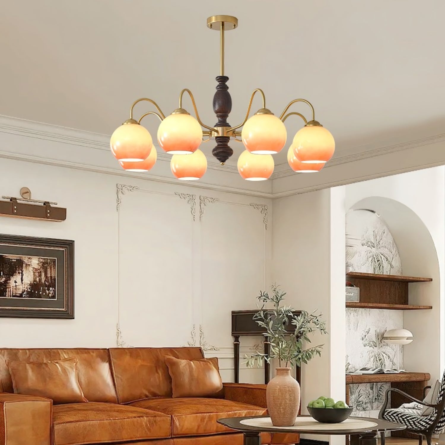 Aurora Chandelier Caramel Orb Curved Arm - Blowlighting