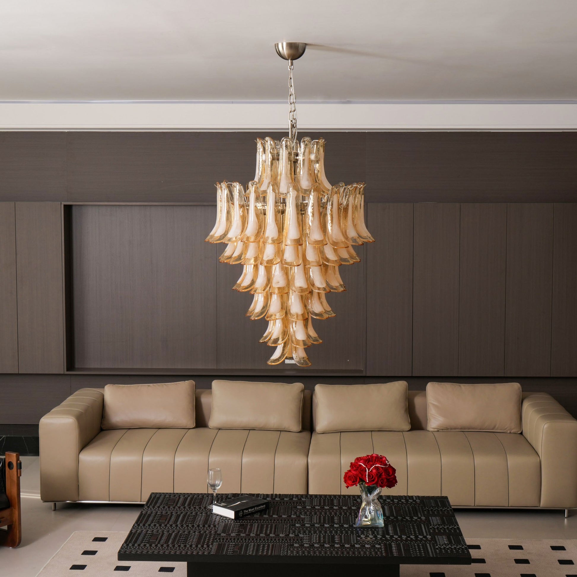 Aurora Chandelier Amber Murano Glass Petal Layered Luxury - Blowlighting