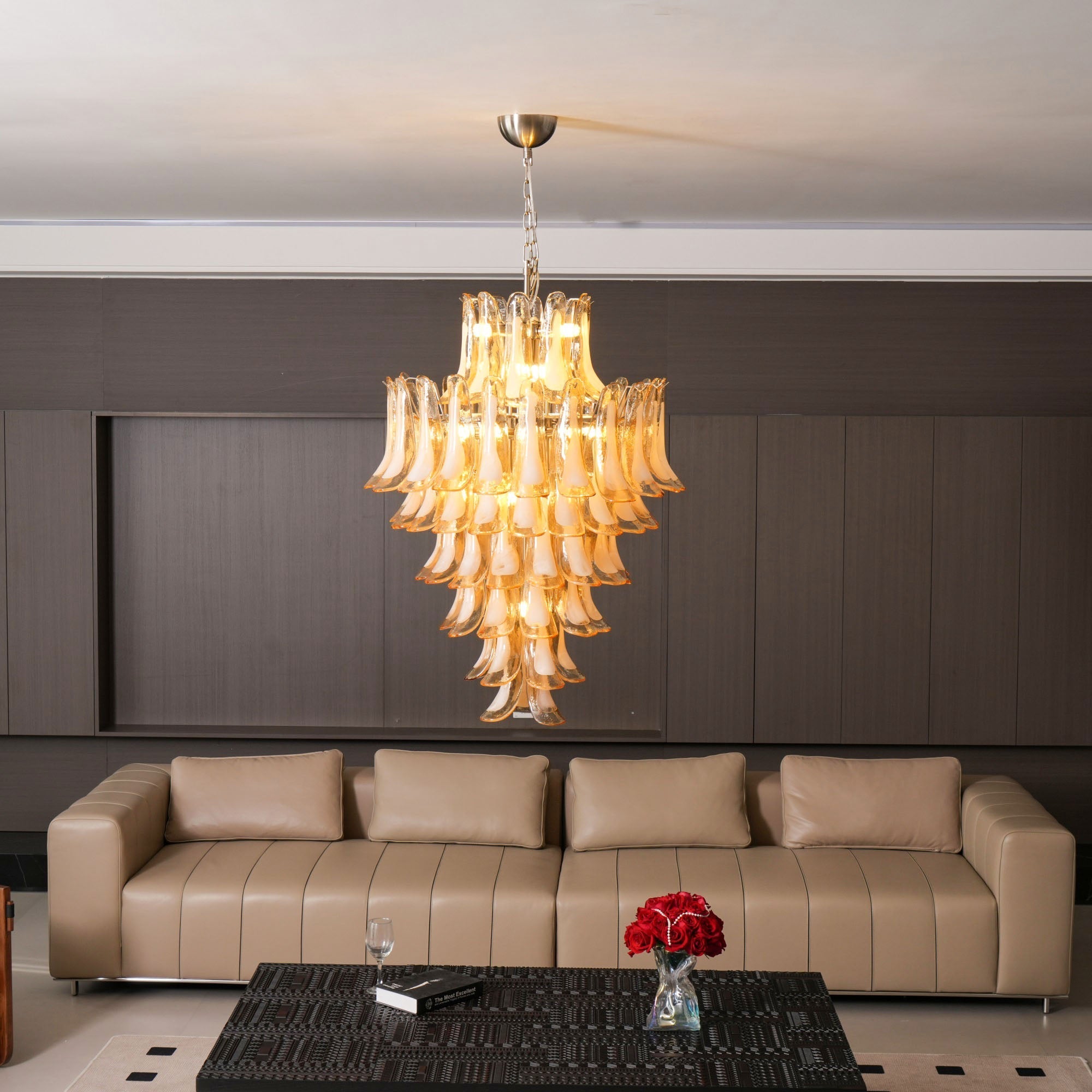 Aurora Chandelier Amber Murano Glass Petal Layered Luxury - Blowlighting