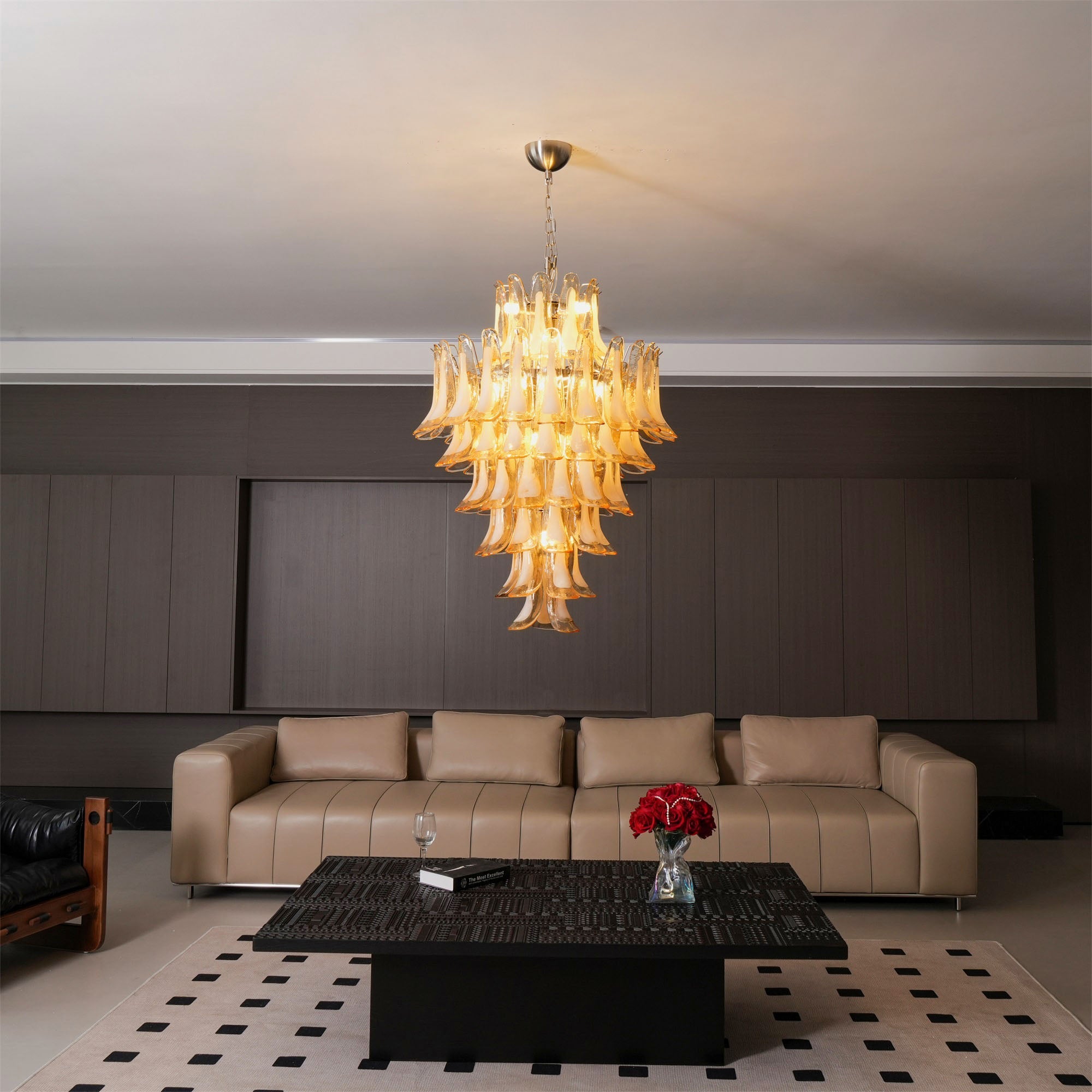 Aurora Chandelier Amber Murano Glass Petal Layered Luxury - Blowlighting